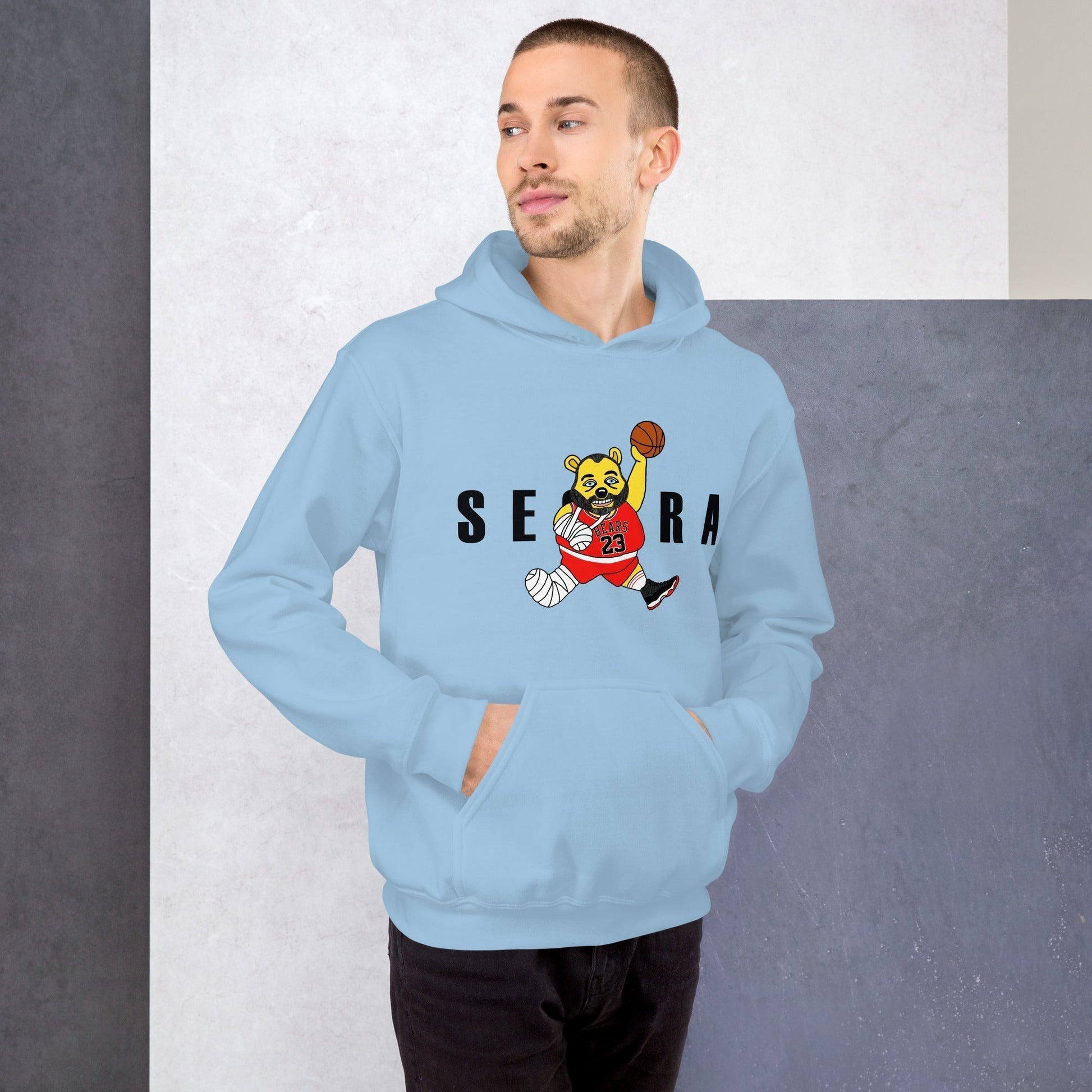 Air Segura, Tom Segura Basketball, Your Mom's House (YMH), 2 Bears 1 Cave, Funny Unisex Hoodie Light Blue Hoodies 2 Bears 1 Cave Air Segura Podcasts Stand-up Comedy Tom Segura YMH Next Cult Brand