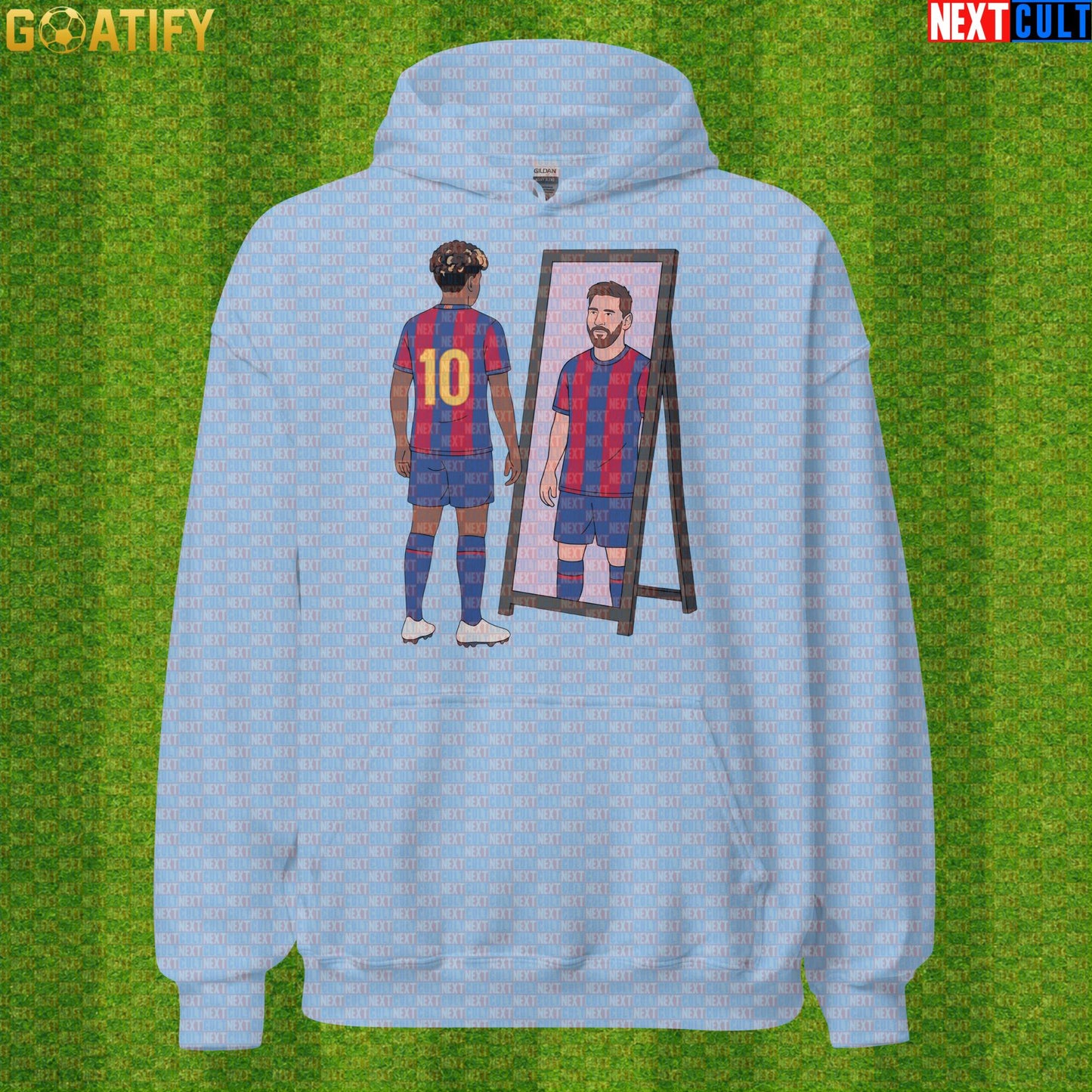 Lamine Yamal Hoodie – Future Superstar Mirror Meme Pullover for Barcelona Match Days Light Blue Next Cult Brand