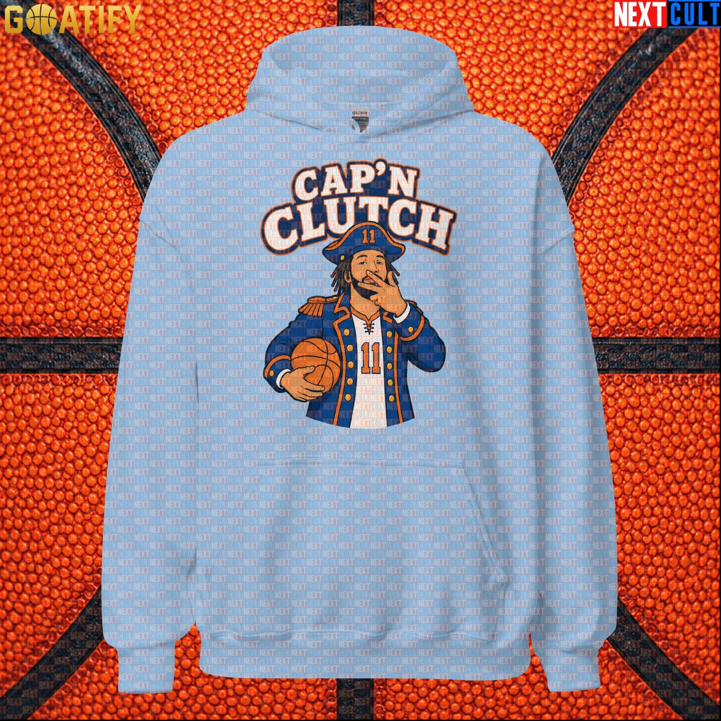 Jalen Brunson Hoodie – Cap’n Clutch Pullover for New York Knicks Fans and NBA Match Days Light Blue Next Cult Brand