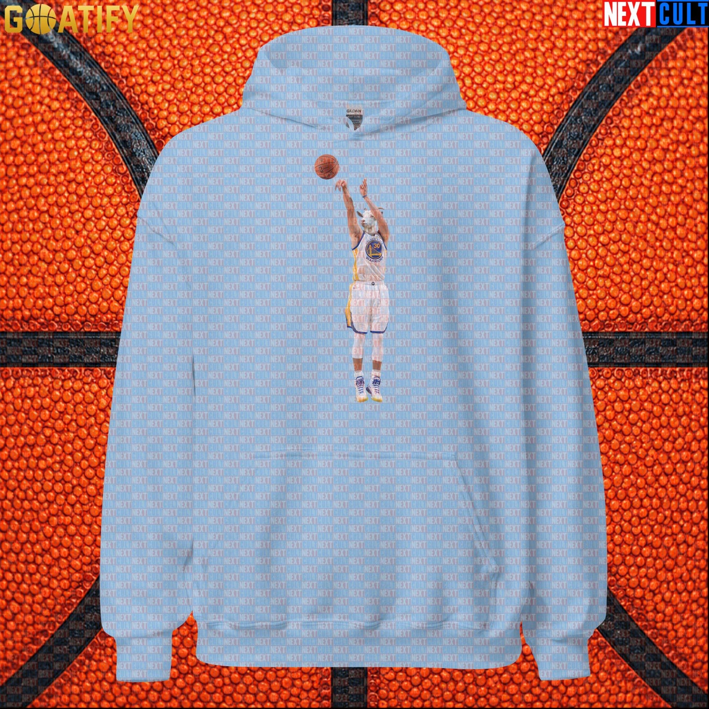 Hoodie Stephen Curry GOAT Shooting Threes Pullover for Warriors Fans NBA Basketball Gift Light Blue Hoodies Next Cult Brand