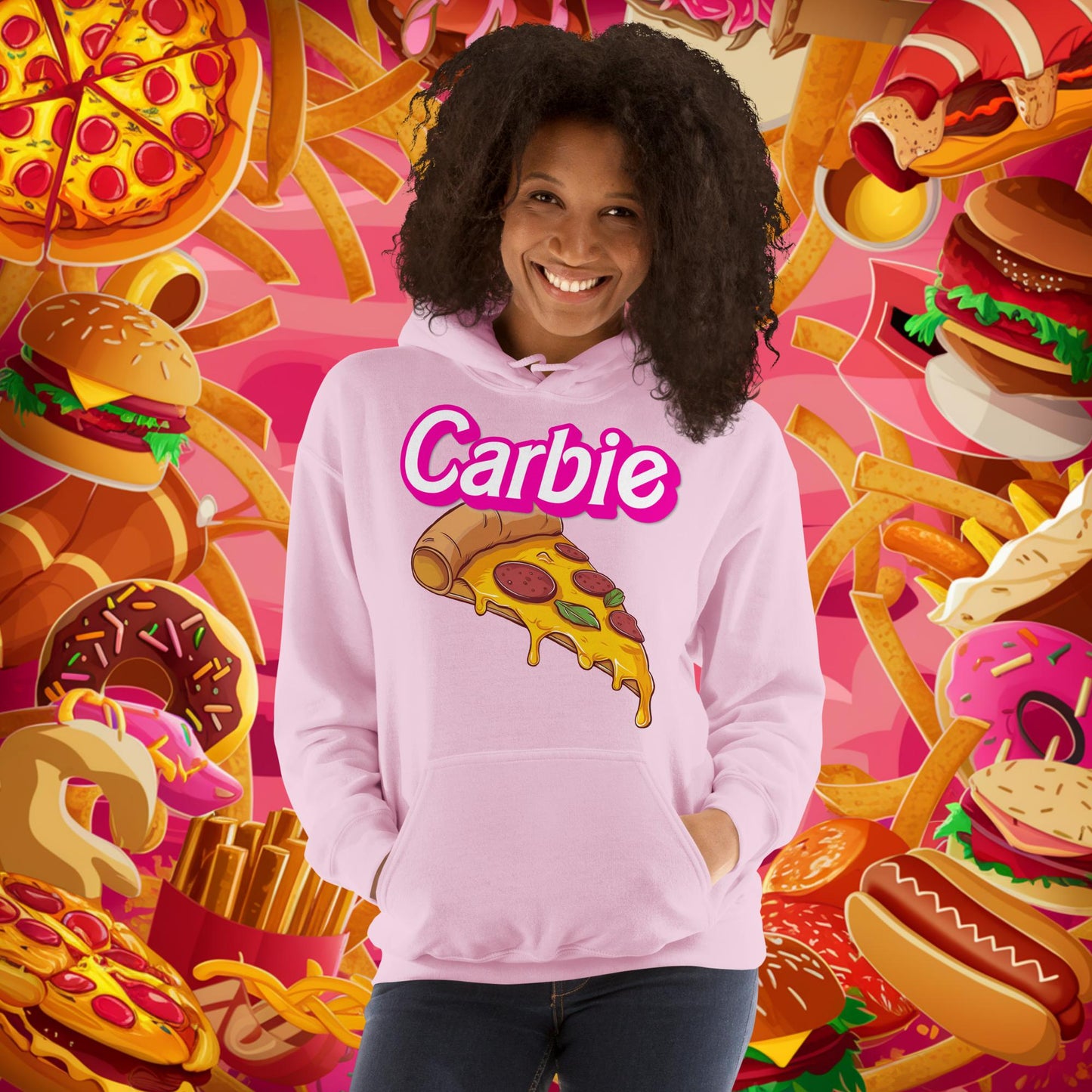Carbie Barbie I Love Carbs I Love Pizza Unisex Hoodie Next Cult Brand