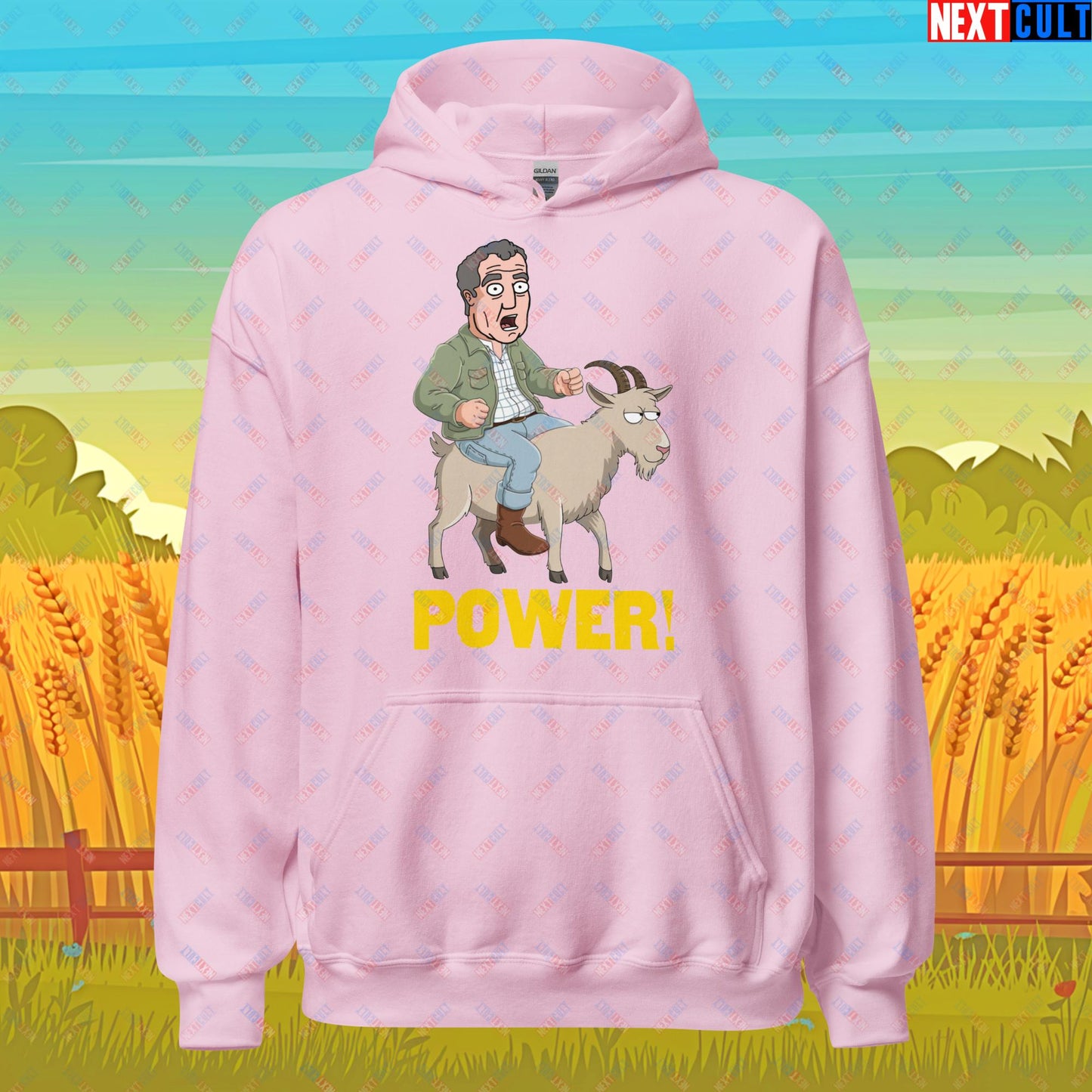 Speed and Power Goat Jeremy Clarkson's Farm Diddly Squat Grand Tour Top Gear Funny Meme Cartoon Unisex Hoodie Light Pink Hoodies Clarkson's Farm Grand Tour Jeremy Clarkson Top Gear TV Shows Next Cult Brand