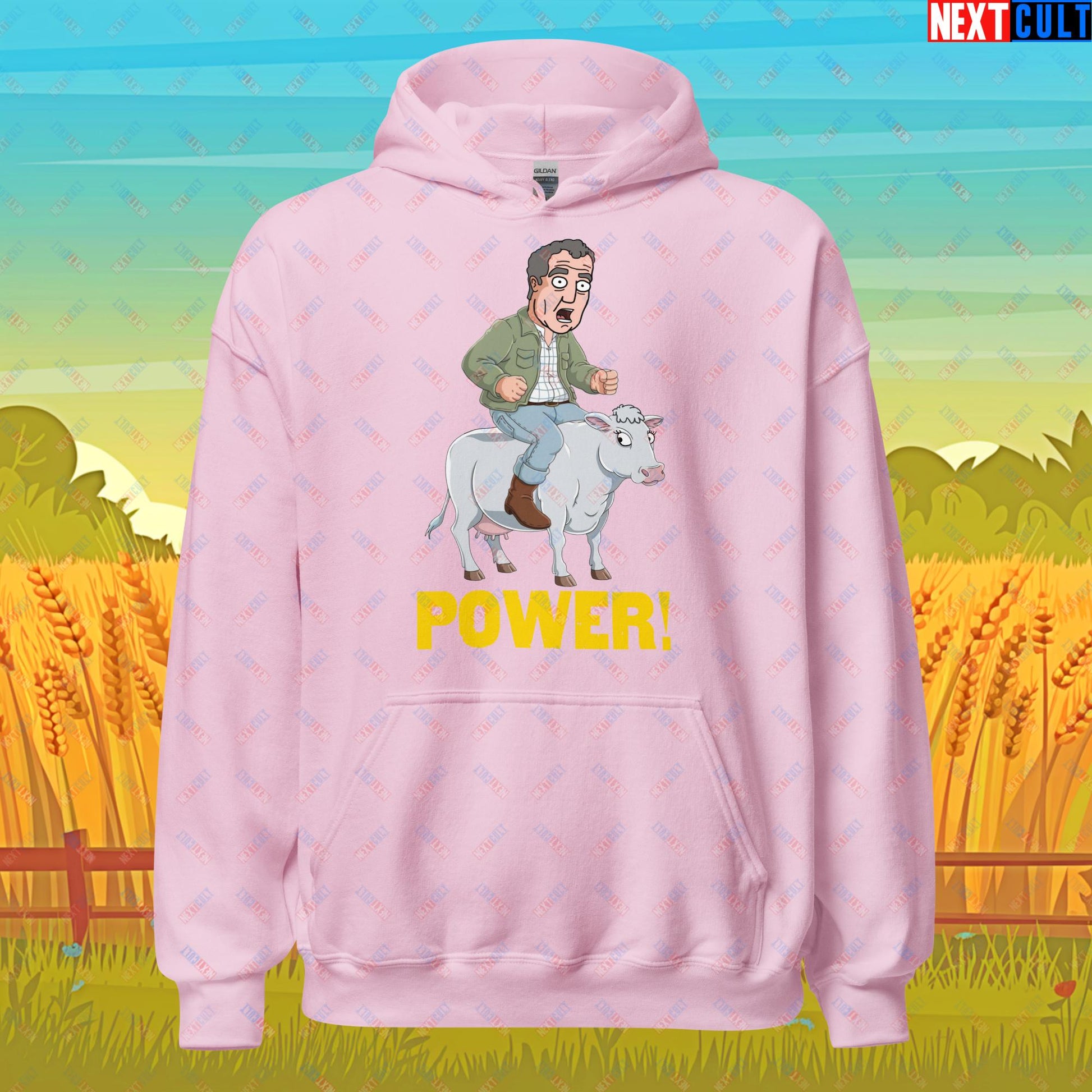 Speed and Power Pepper Cow Jeremy Clarkson's Farm Diddly Squat Grand Tour Top Gear Funny Meme Cartoon Unisex Hoodie Light Pink Hoodies Clarkson's Farm Grand Tour Jeremy Clarkson Top Gear TV Shows Next Cult Brand