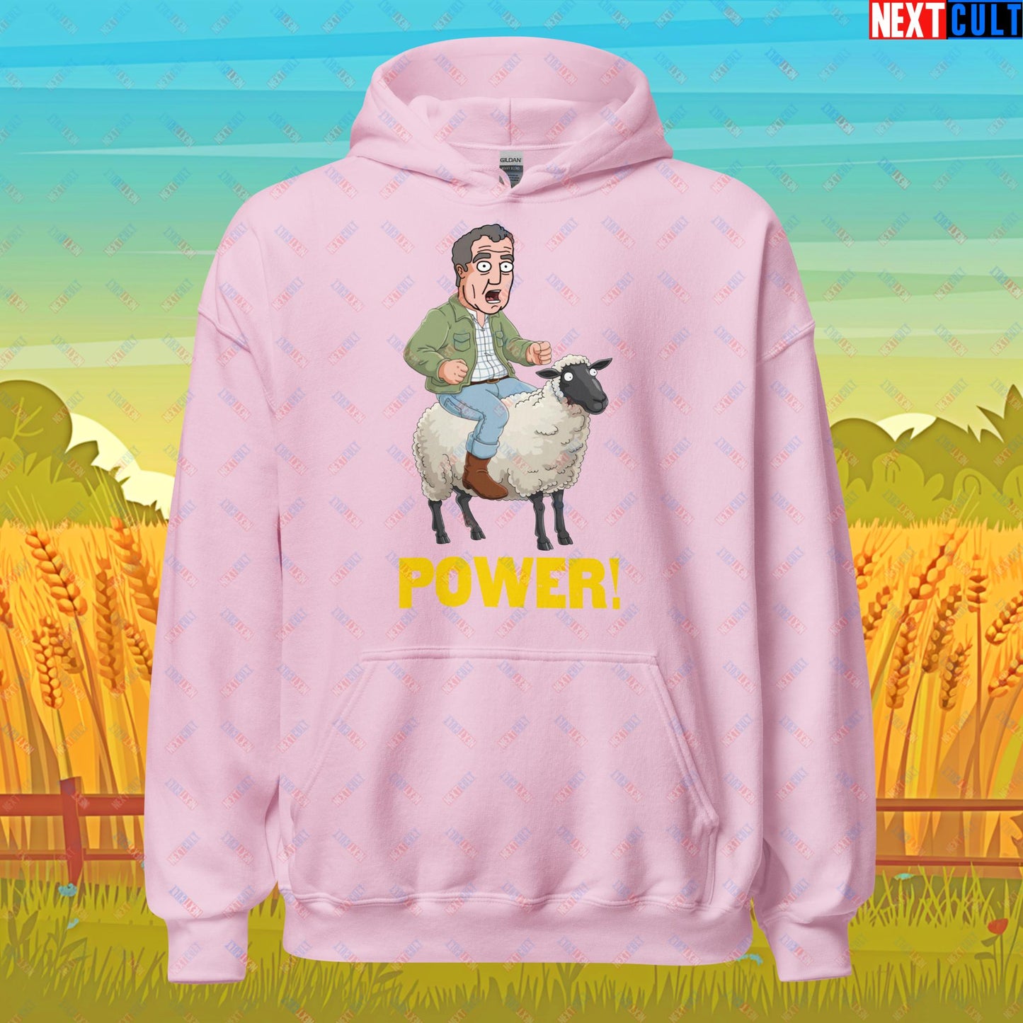 Power Sheep Jeremy Clarkson's Farm Diddly Squat Grand Tour Top Gear Funny Meme Cartoon Unisex Hoodie Light Pink Hoodies Clarkson's Farm Grand Tour Jeremy Clarkson Top Gear TV Shows Next Cult Brand