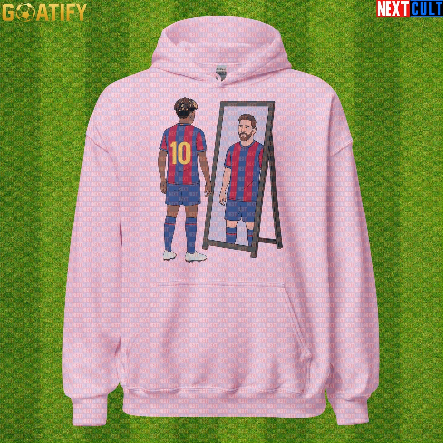Lamine Yamal Hoodie – Future Superstar Mirror Meme Pullover for Barcelona Match Days Light Pink Next Cult Brand
