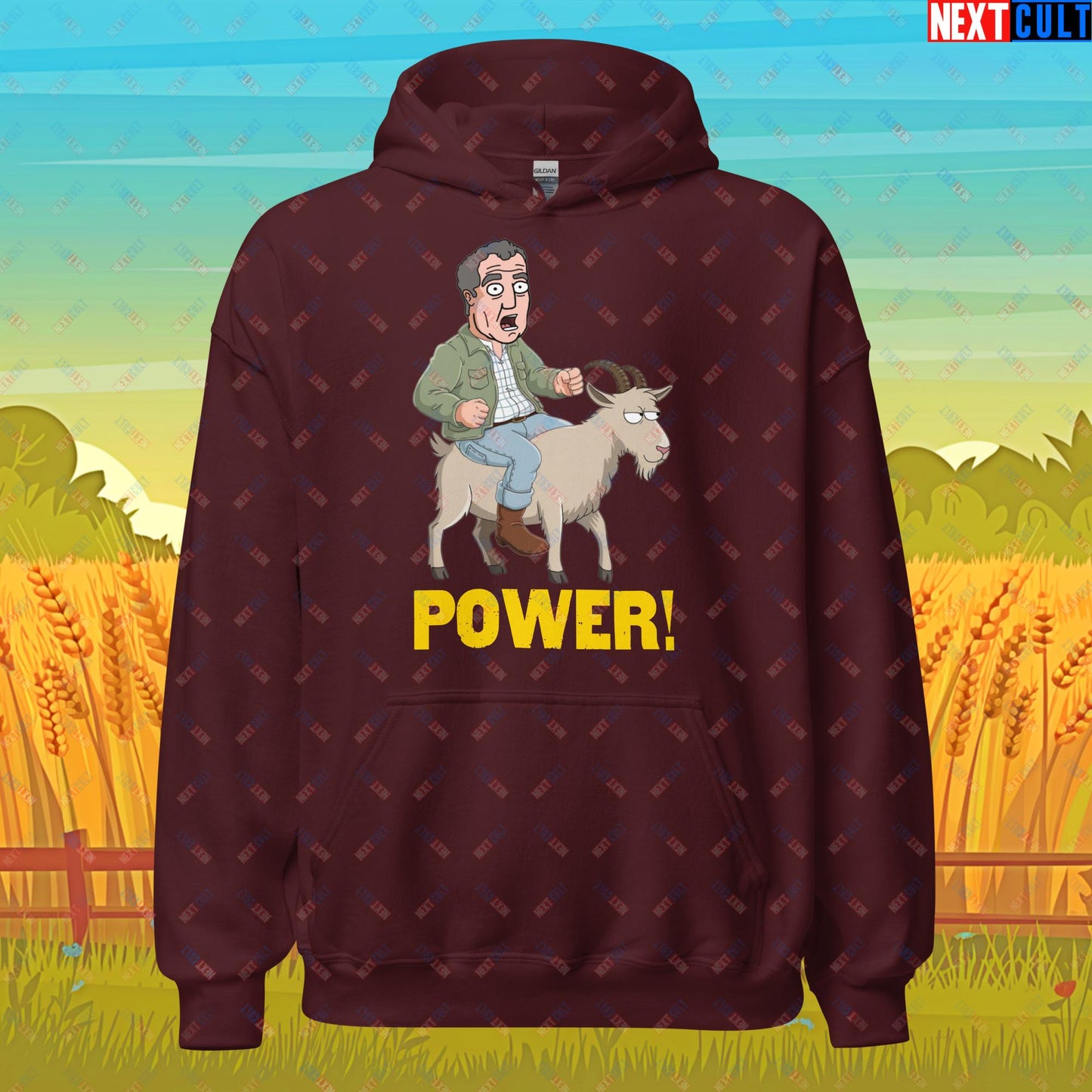 Speed and Power Goat Jeremy Clarkson's Farm Diddly Squat Grand Tour Top Gear Funny Meme Cartoon Unisex Hoodie Maroon Hoodies Clarkson's Farm Grand Tour Jeremy Clarkson Top Gear TV Shows Next Cult Brand