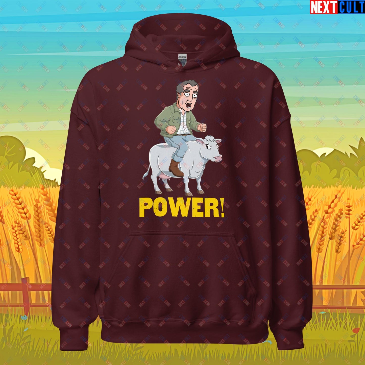 Speed and Power Pepper Cow Jeremy Clarkson's Farm Diddly Squat Grand Tour Top Gear Funny Meme Cartoon Unisex Hoodie Maroon Hoodies Clarkson's Farm Grand Tour Jeremy Clarkson Top Gear TV Shows Next Cult Brand