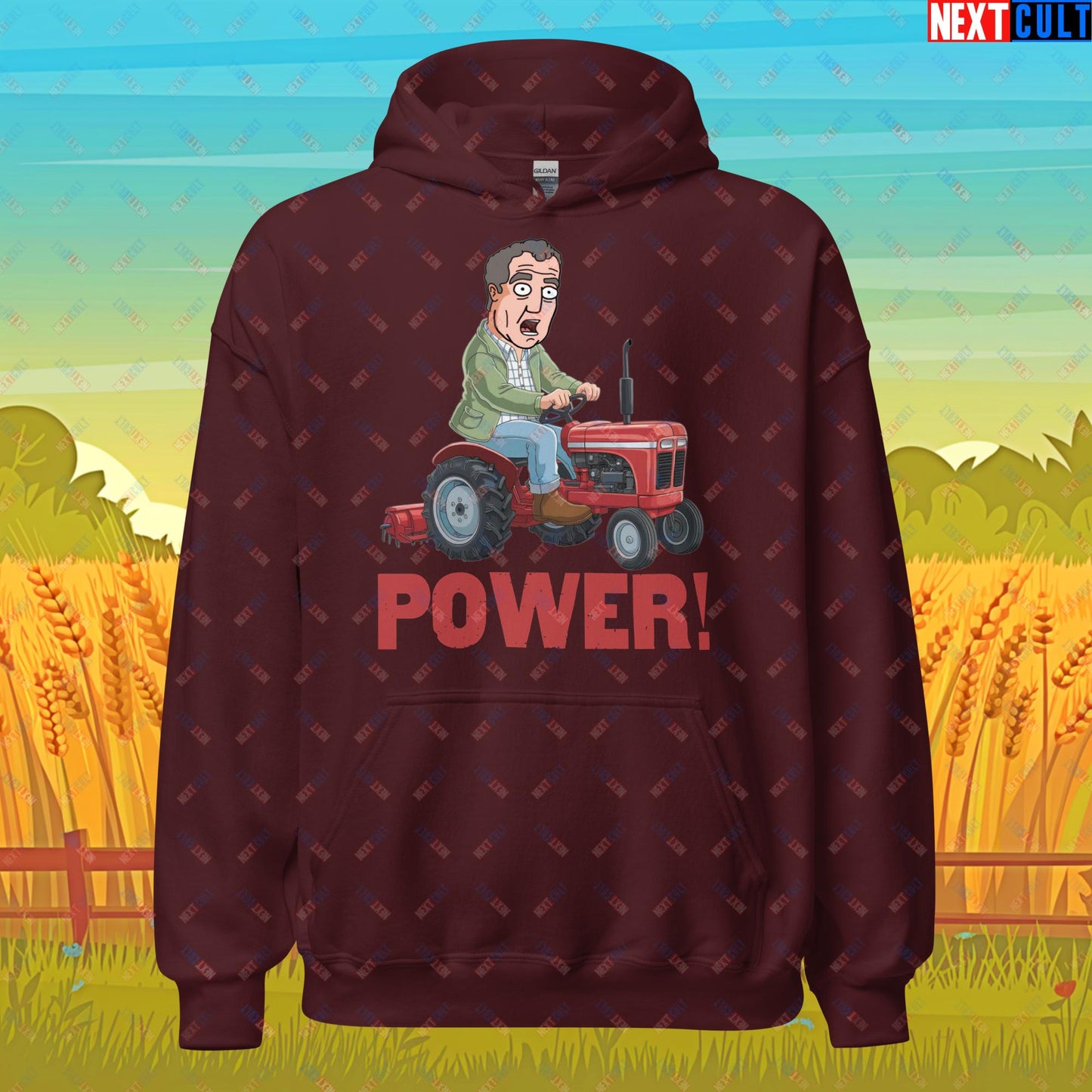 Speed and Power Tractor Jeremy Clarkson's Farm Diddly Squat Grand Tour Top Gear Funny Meme Cartoon Unisex Hoodie Maroon Hoodies Clarkson's Farm Grand Tour Jeremy Clarkson Top Gear TV Shows Next Cult Brand