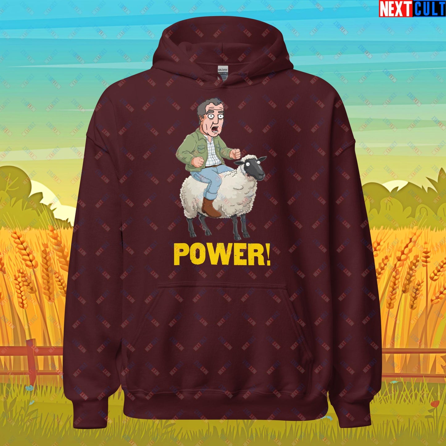 Power Sheep Jeremy Clarkson's Farm Diddly Squat Grand Tour Top Gear Funny Meme Cartoon Unisex Hoodie Maroon Hoodies Clarkson's Farm Grand Tour Jeremy Clarkson Top Gear TV Shows Next Cult Brand