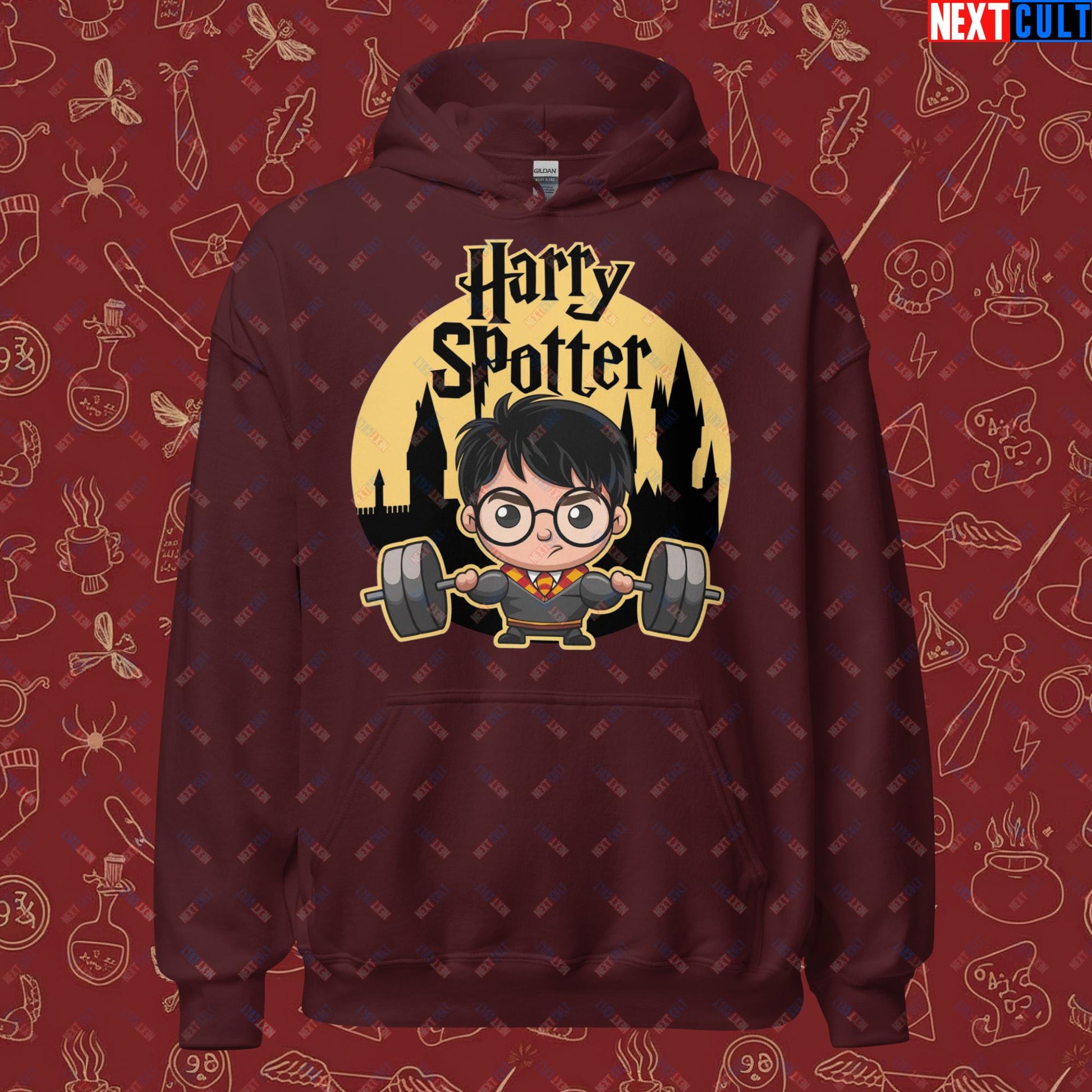 Harry Spotter Funny Gym Meme Weightlifting Bodybuilding Fitness Workout Unisex Hoodie Maroon Hoodies Fitness Gym Workout Next Cult Brand