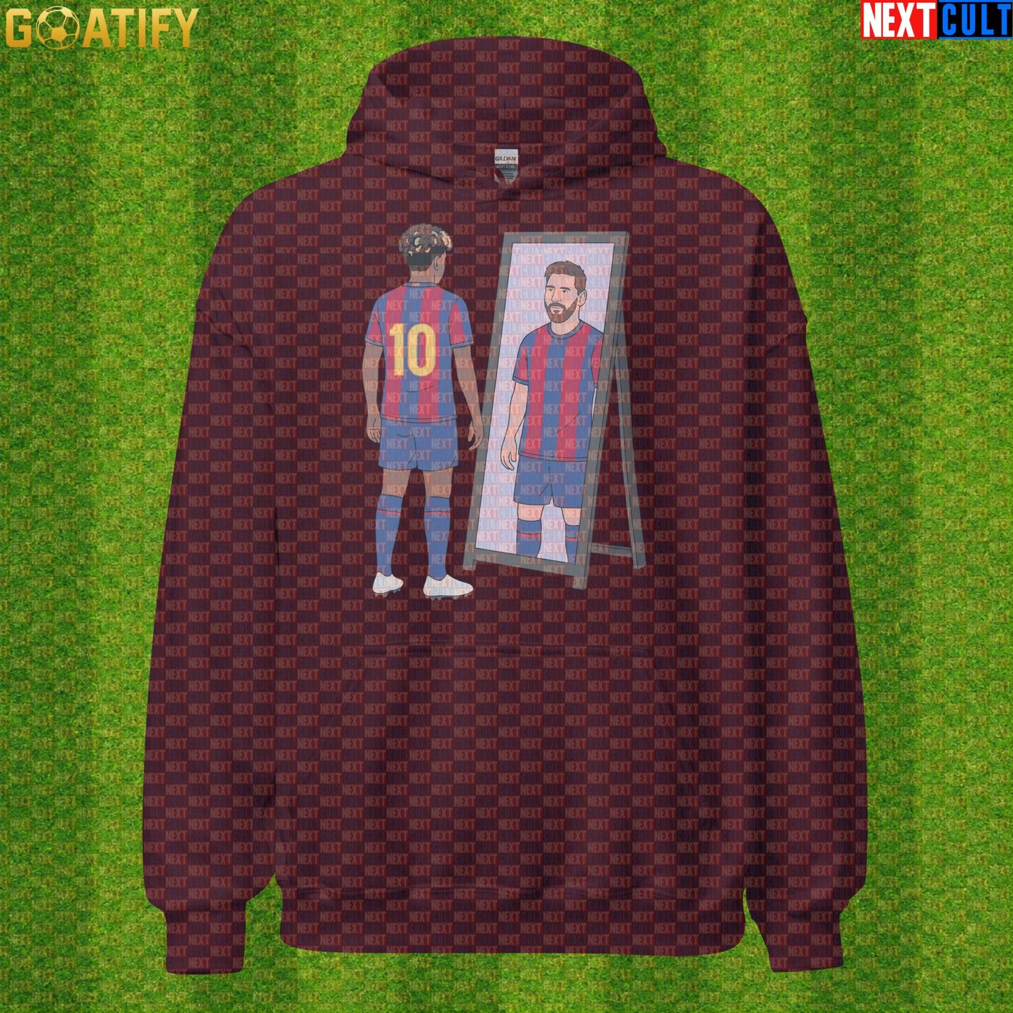 Lamine Yamal Hoodie – Future Superstar Mirror Meme Pullover for Barcelona Match Days Maroon Next Cult Brand