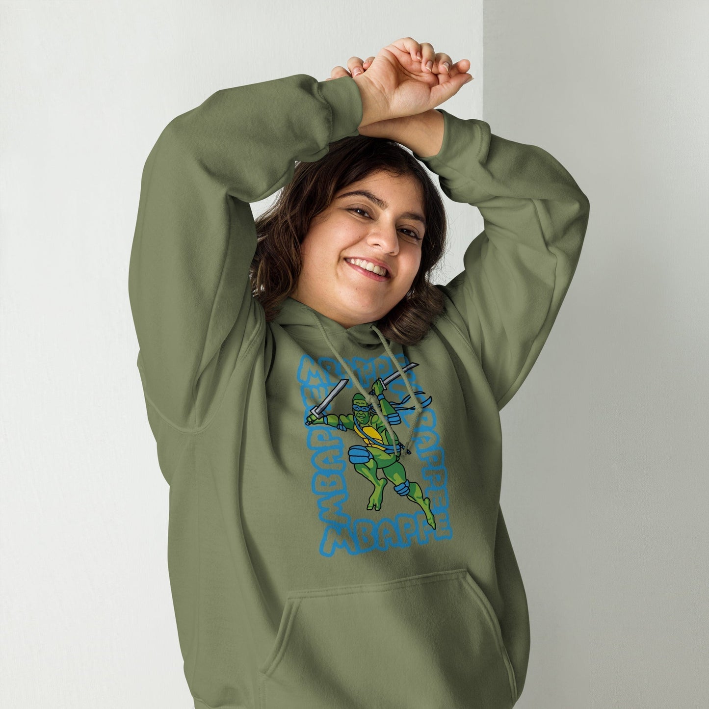 Kylian Mbappe Blue Ninja Turtle Leonardo Unisex Hoodie Next Cult Brand Football, Kylian Mbappe, Leonardo, Ninja Turtles, PSG