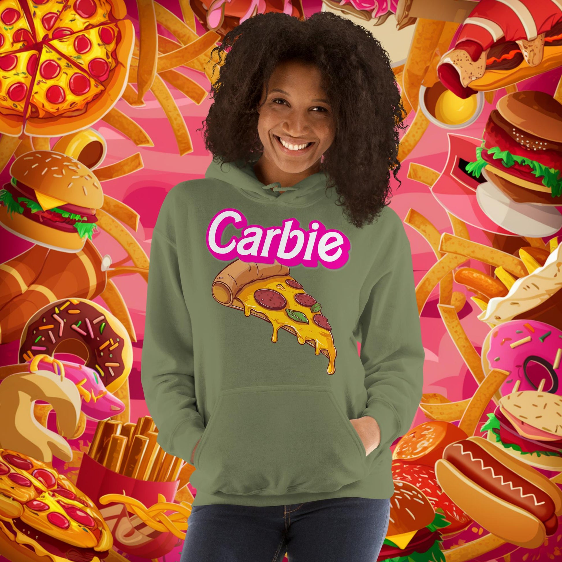 Carbie Barbie I Love Carbs I Love Pizza Unisex Hoodie Next Cult Brand