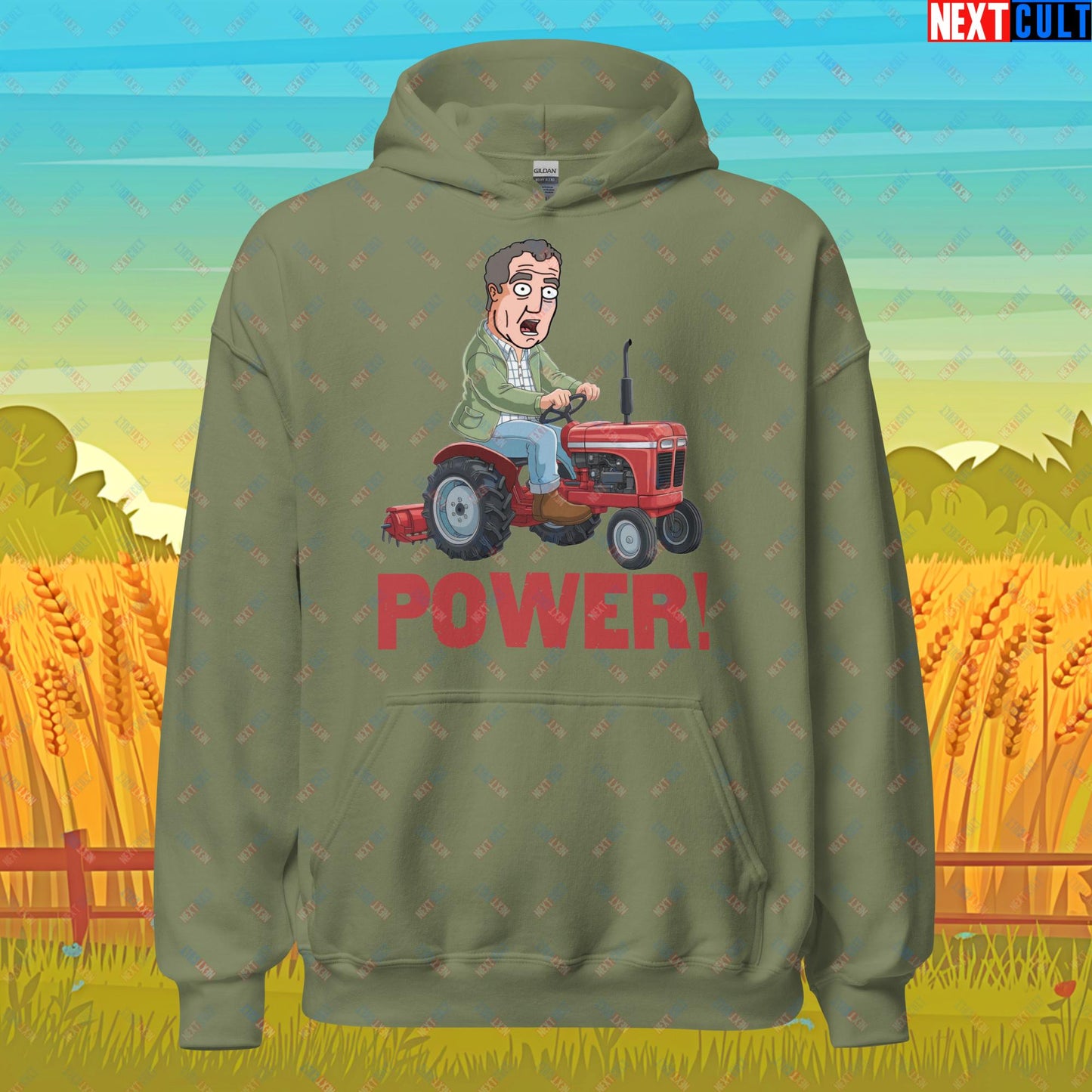 Speed and Power Tractor Jeremy Clarkson's Farm Diddly Squat Grand Tour Top Gear Funny Meme Cartoon Unisex Hoodie Military Green Hoodies Clarkson's Farm Grand Tour Jeremy Clarkson Top Gear TV Shows Next Cult Brand