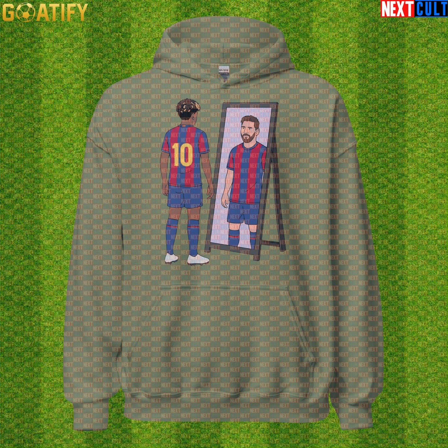 Lamine Yamal Hoodie – Future Superstar Mirror Meme Pullover for Barcelona Match Days Military Green Next Cult Brand