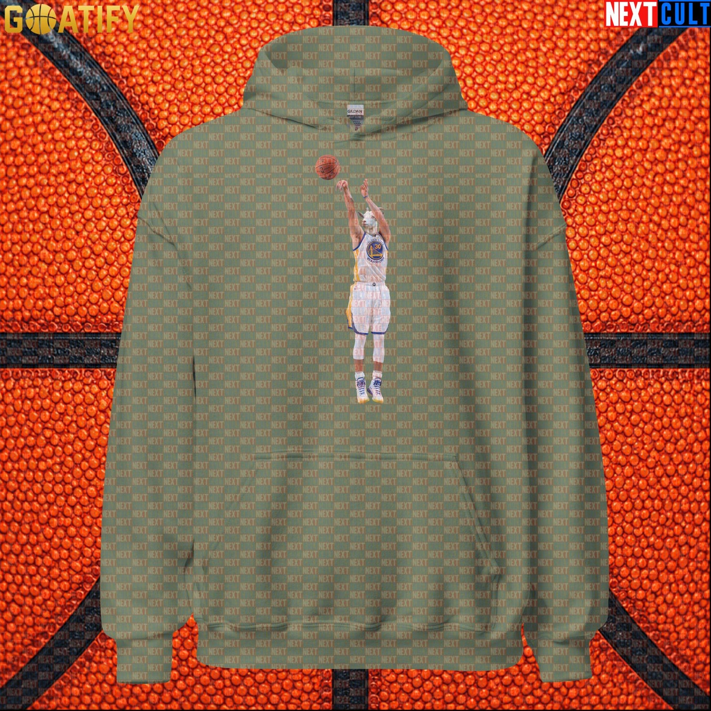 Hoodie Stephen Curry GOAT Shooting Threes Pullover for Warriors Fans NBA Basketball Gift Military Green Hoodies Next Cult Brand