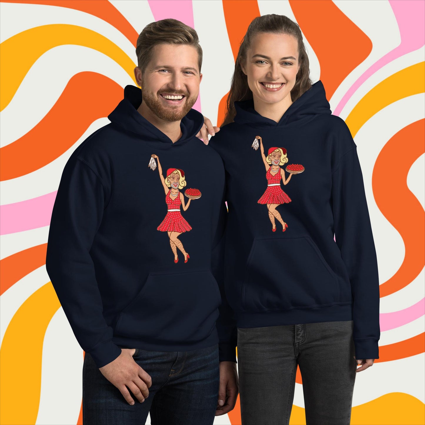 Thinnn Boy Bake Club The Fighter and The Kid TFATK Podcast Comedy 60s retro housewife Bryan Callen Unisex Hoodie Navy Hoodies Bryan Callen Podcasts Stand-up Comedy The Fighter and The Kid (TFATK) Thinnn Boy Bake Club Next Cult Brand