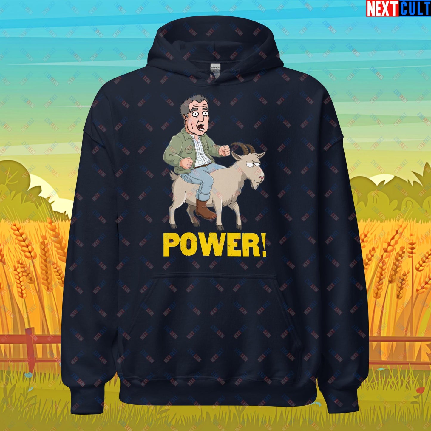 Speed and Power Goat Jeremy Clarkson's Farm Diddly Squat Grand Tour Top Gear Funny Meme Cartoon Unisex Hoodie Navy Hoodies Clarkson's Farm Grand Tour Jeremy Clarkson Top Gear TV Shows Next Cult Brand