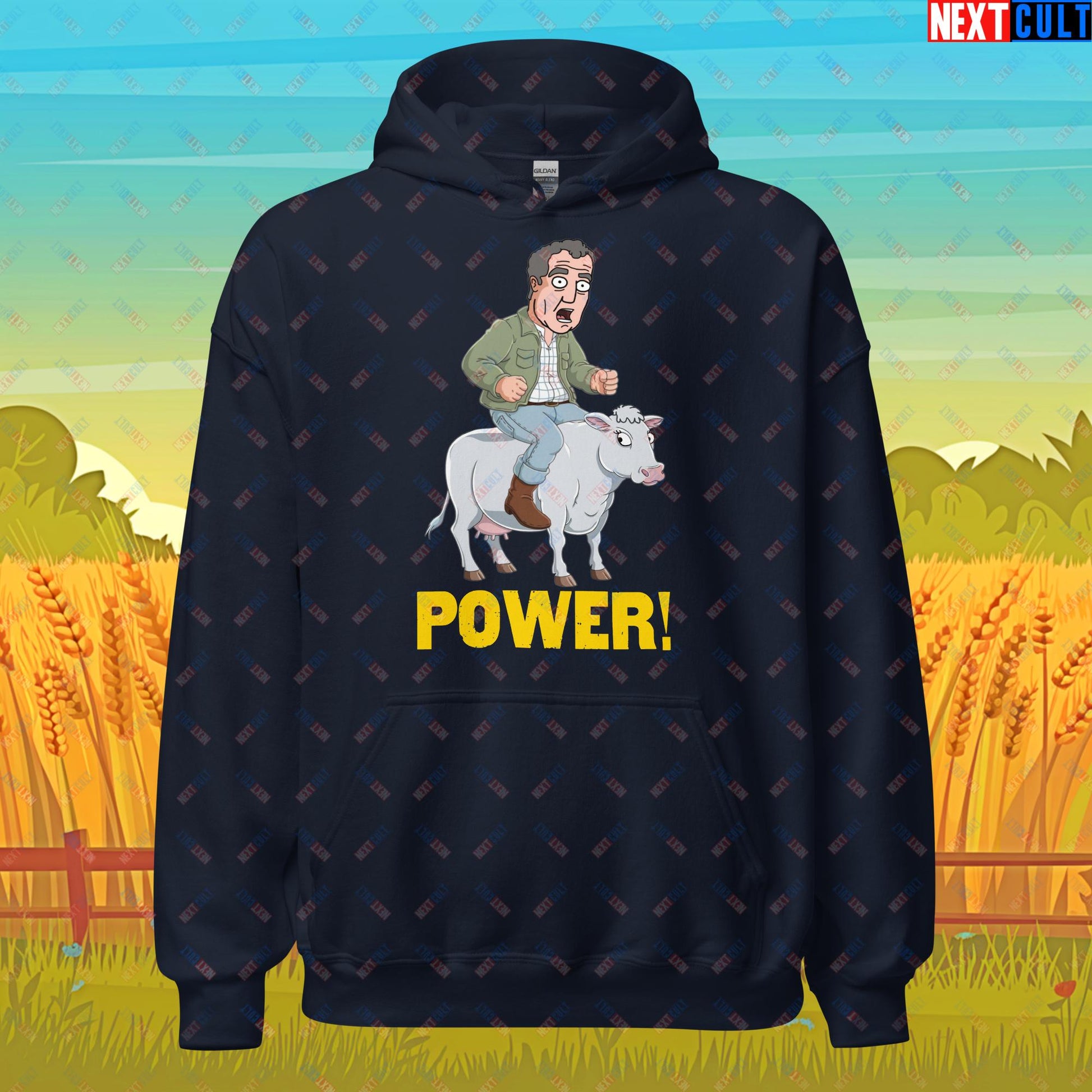 Speed and Power Pepper Cow Jeremy Clarkson's Farm Diddly Squat Grand Tour Top Gear Funny Meme Cartoon Unisex Hoodie Navy Hoodies Clarkson's Farm Grand Tour Jeremy Clarkson Top Gear TV Shows Next Cult Brand