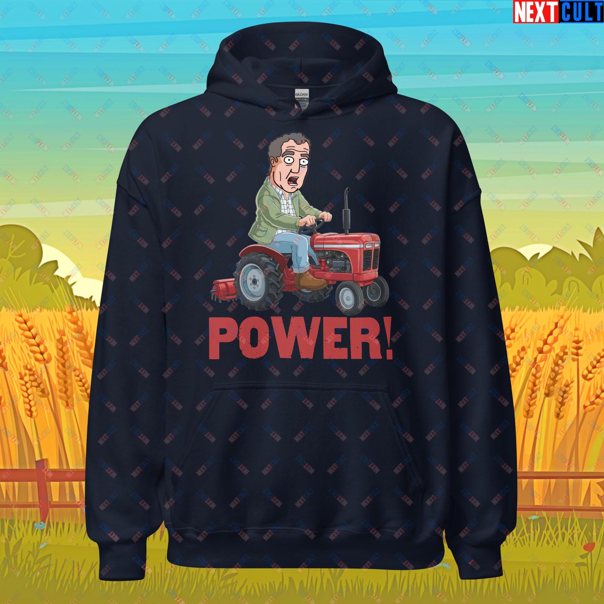 Speed and Power Tractor Jeremy Clarkson's Farm Diddly Squat Grand Tour Top Gear Funny Meme Cartoon Unisex Hoodie Navy Hoodies Clarkson's Farm Grand Tour Jeremy Clarkson Top Gear TV Shows Next Cult Brand