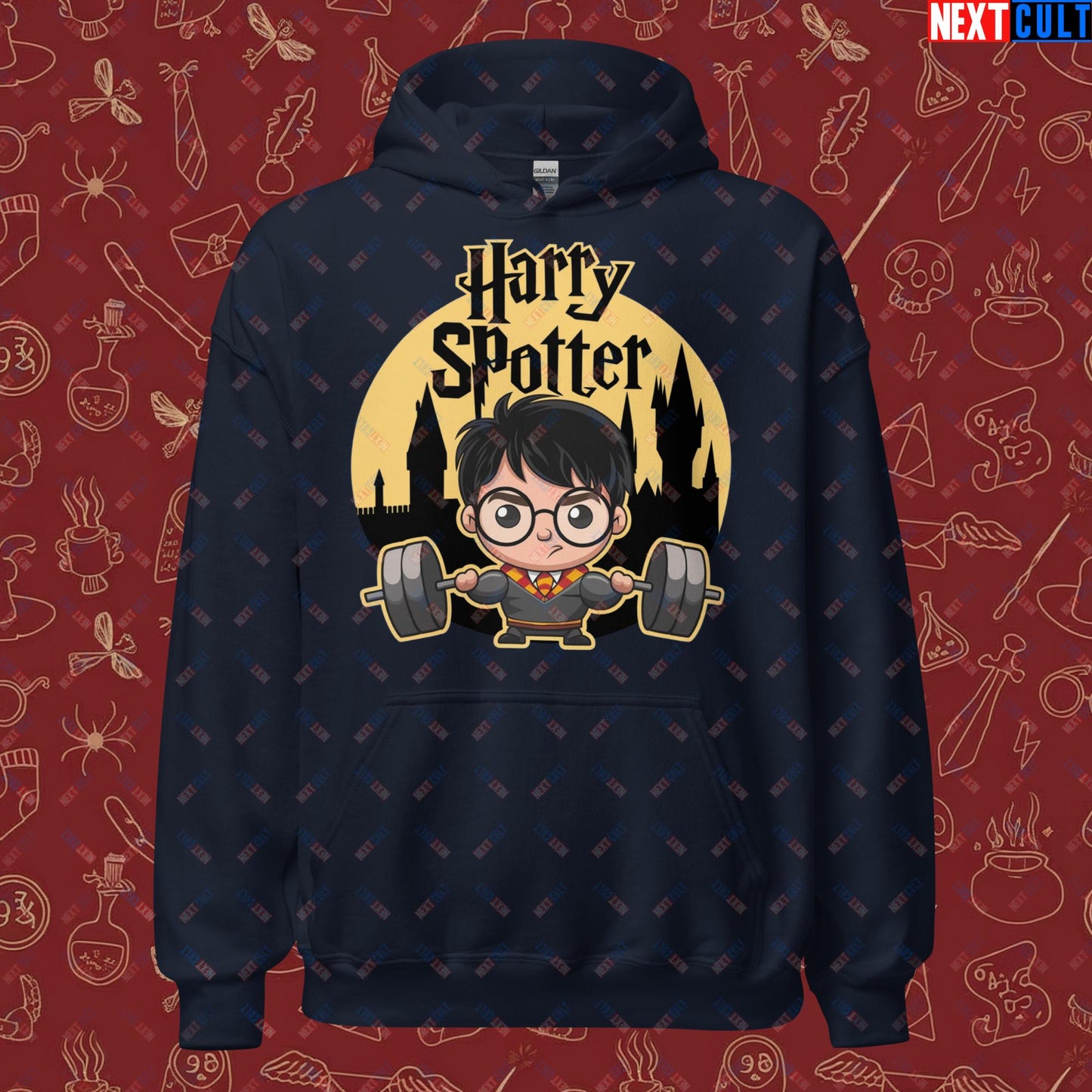 Harry Spotter Funny Gym Meme Weightlifting Bodybuilding Fitness Workout Unisex Hoodie Navy Hoodies Fitness Gym Workout Next Cult Brand