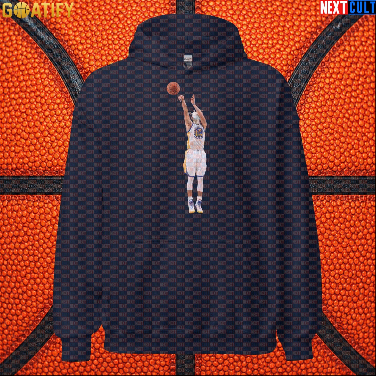 Hoodie Stephen Curry GOAT Shooting Threes Pullover for Warriors Fans NBA Basketball Gift Navy Hoodies Next Cult Brand