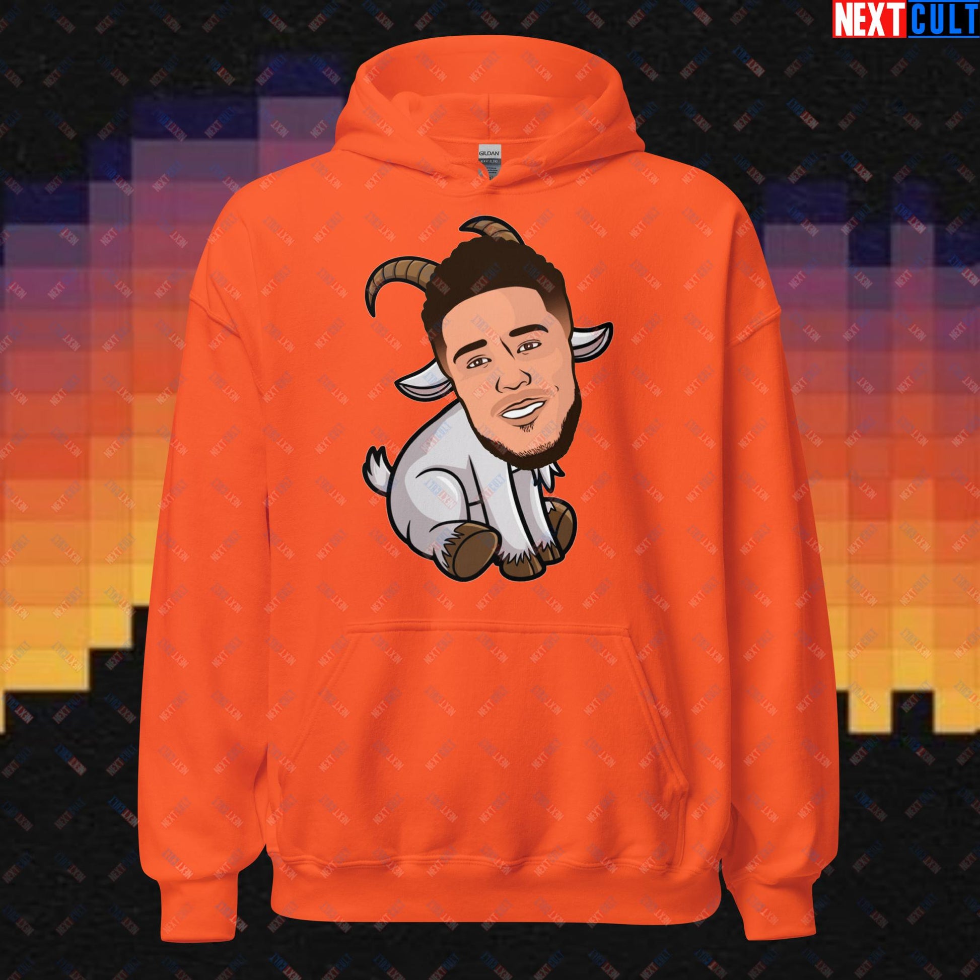 Devin Booker GOAT Hoodie - Funny Basketball Meme Sweatshirt - Phoenix Suns Greatest of All Time Pullover for Basketball Fans - Perfect Gift for Devin Booker Fans Unisex Hoodie Orange Hoodies Basketball Devin Booker G.O.A.T. NBA Phoenix Suns Next Cult Brand