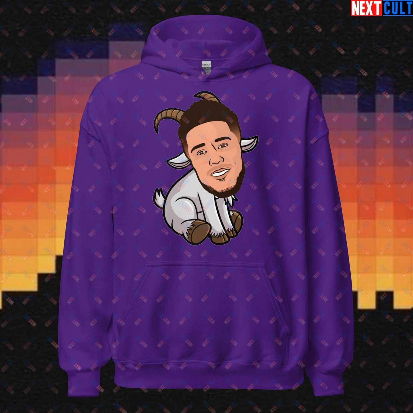 Devin Booker GOAT Hoodie - Funny Basketball Meme Sweatshirt - Phoenix Suns Greatest of All Time Pullover for Basketball Fans - Perfect Gift for Devin Booker Fans Unisex Hoodie Purple Hoodies Basketball Devin Booker G.O.A.T. NBA Phoenix Suns Next Cult Brand