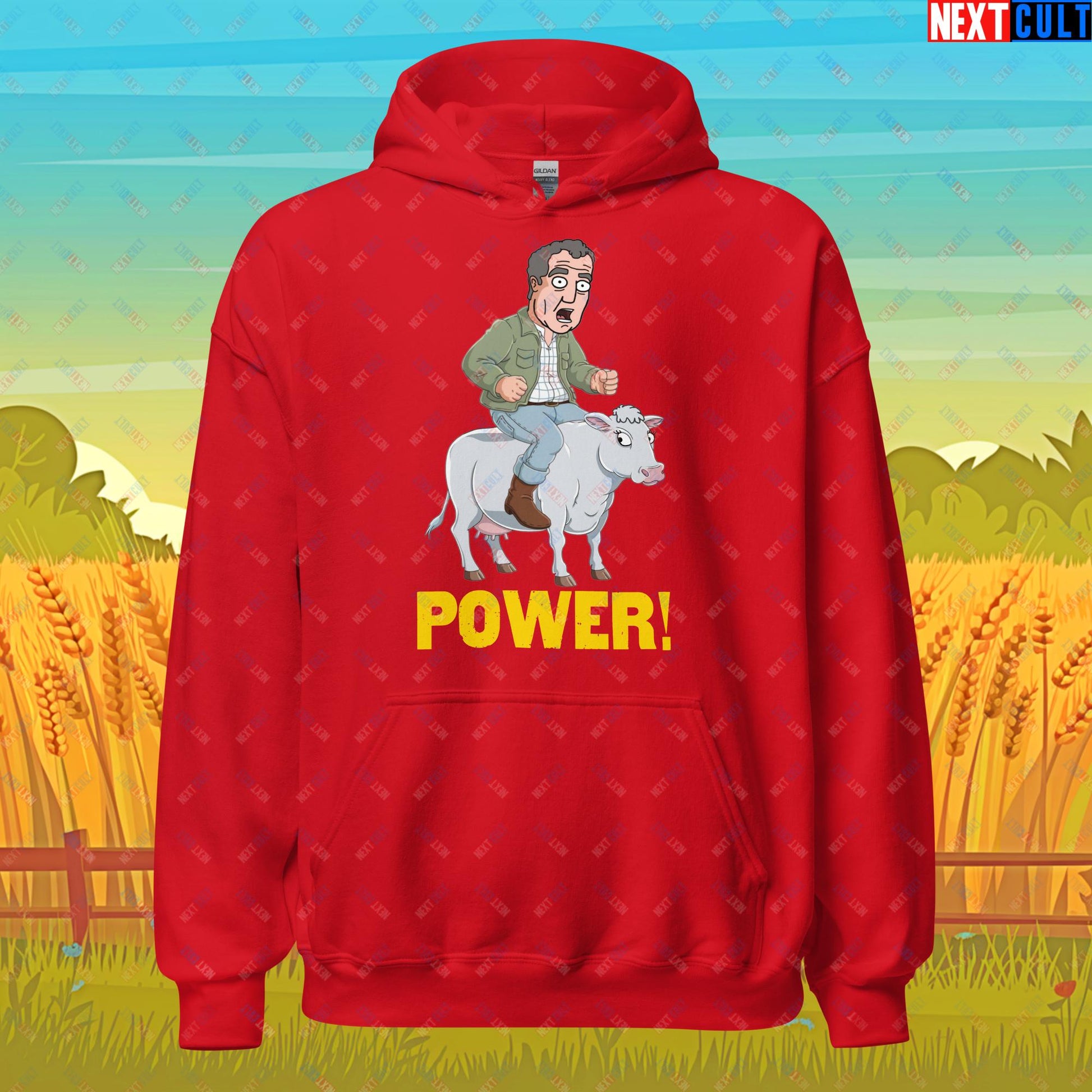 Speed and Power Pepper Cow Jeremy Clarkson's Farm Diddly Squat Grand Tour Top Gear Funny Meme Cartoon Unisex Hoodie Red Hoodies Clarkson's Farm Grand Tour Jeremy Clarkson Top Gear TV Shows Next Cult Brand