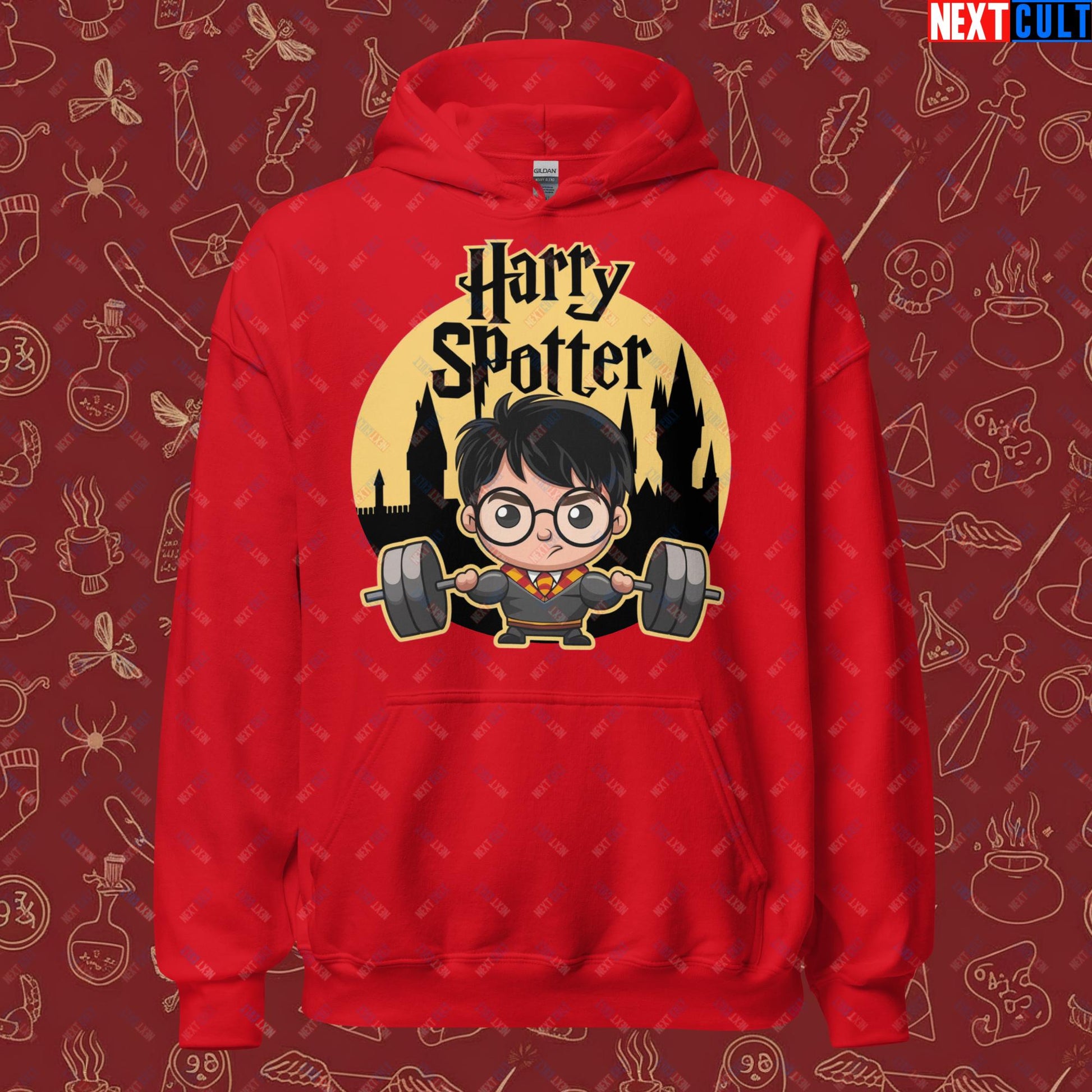 Harry Spotter Funny Gym Meme Weightlifting Bodybuilding Fitness Workout Unisex Hoodie Red Hoodies Fitness Gym Workout Next Cult Brand