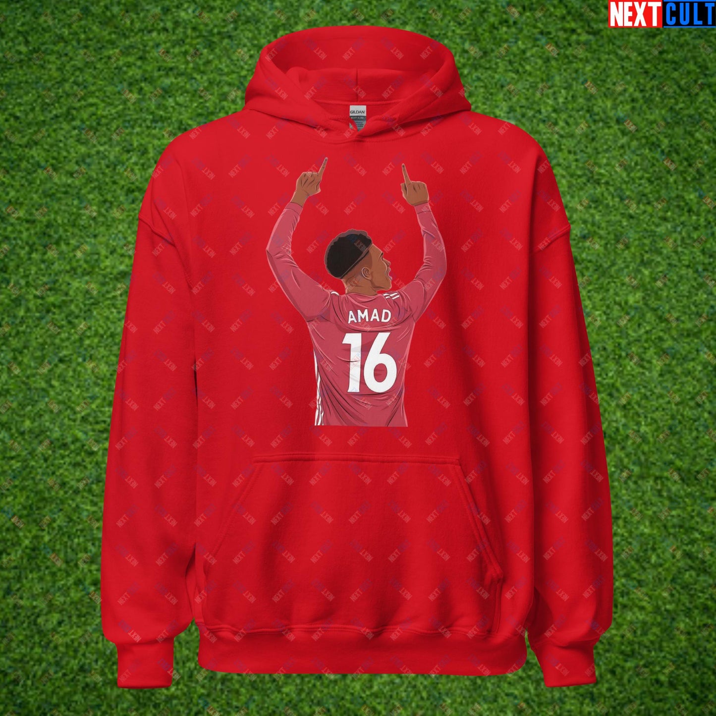 Amad Diallo Goal Celebration AMADNESS Manchester United Funny Meme Cartoon Unisex Hoodie Red Hoodies Amad Diallo Football Manchester United Next Cult Brand