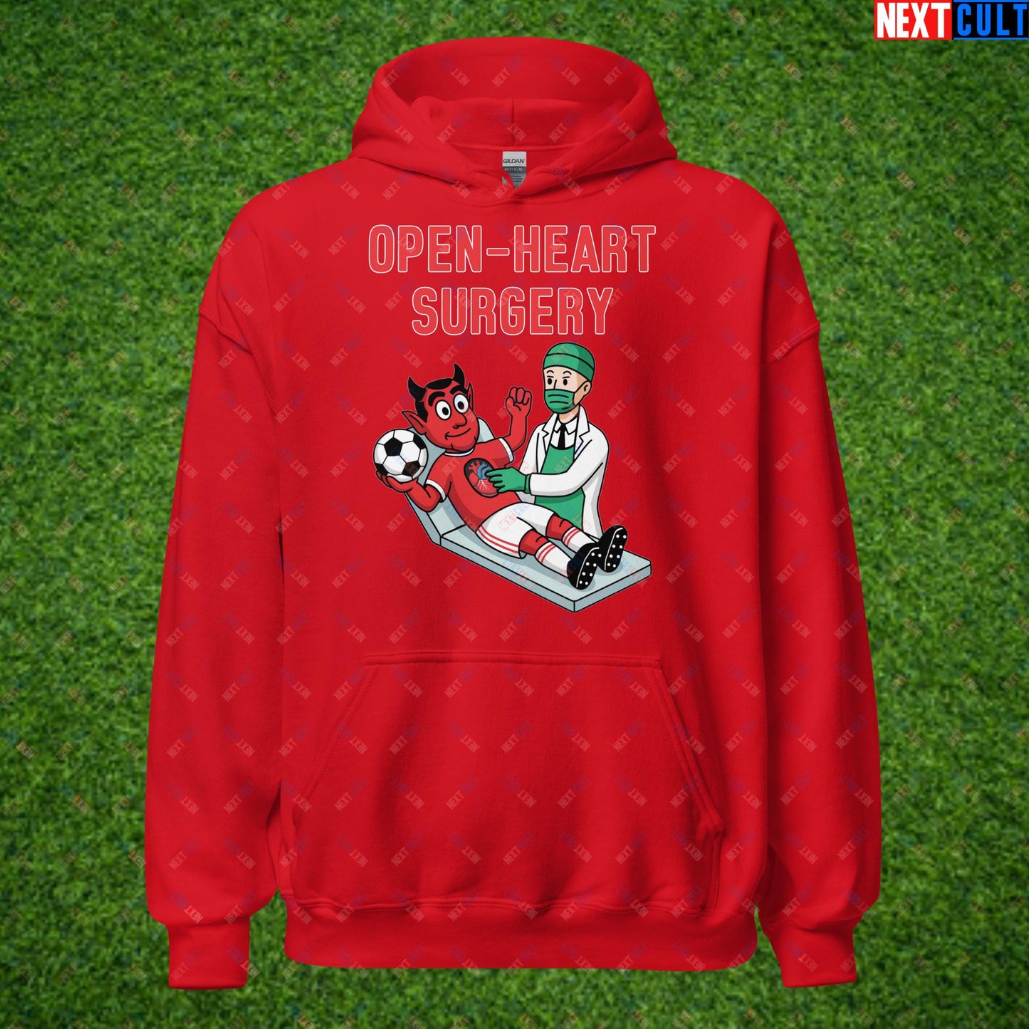 Ralf Rangnick "United Need Open Heart Surgery" Hoodie - Manchester United Fan Protest Sweatshirt - Lazy Players Out, Proper Structure In, Remove Owners - Funny Football Meme Gift Unisex Hoodie Red Hoodies Football GlazersOut Manchester United RatcliffeOut Next Cult Brand