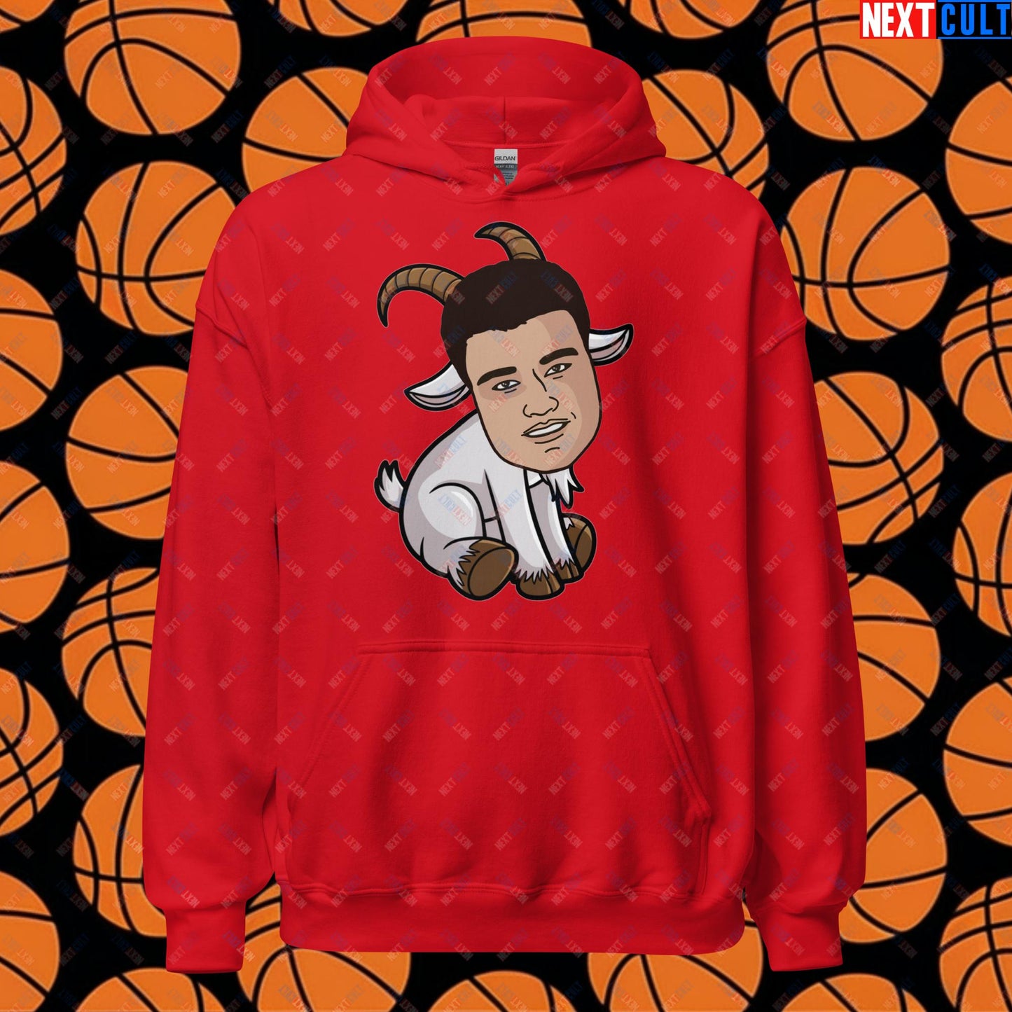 Yao Ming GOAT Hoodie - Funny Basketball Meme Sweatshirt - Greatest of All Time Pullover for Houston Rockets Fans - Perfect Gift for Yao Ming Fans Unisex Hoodie Red Hoodies Basketball G.O.A.T. Houston Rockets NBA Yao Ming Next Cult Brand