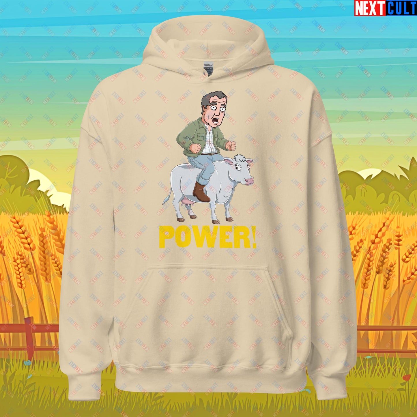 Speed and Power Pepper Cow Jeremy Clarkson's Farm Diddly Squat Grand Tour Top Gear Funny Meme Cartoon Unisex Hoodie Sand Hoodies Clarkson's Farm Grand Tour Jeremy Clarkson Top Gear TV Shows Next Cult Brand