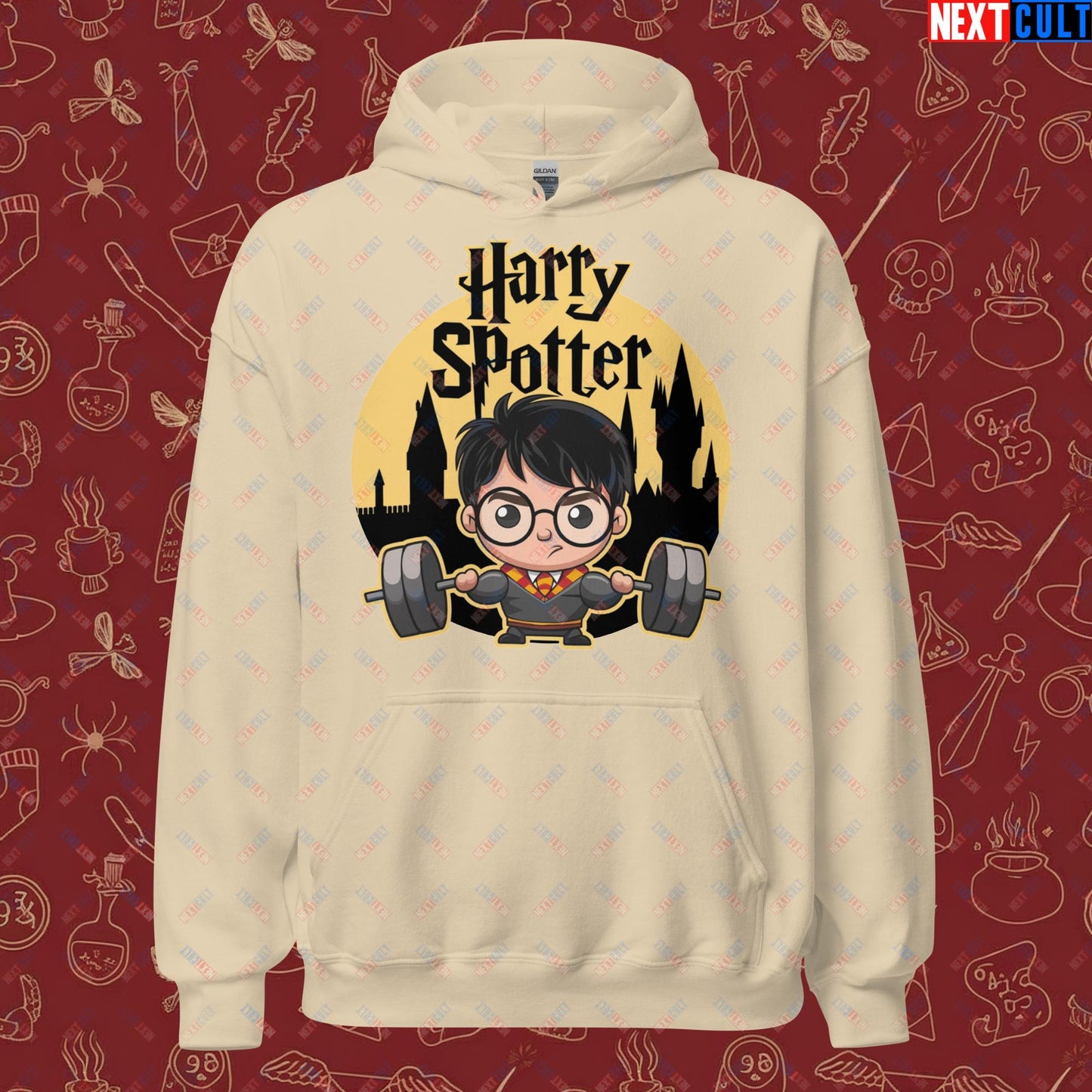 Harry Spotter Funny Gym Meme Weightlifting Bodybuilding Fitness Workout Unisex Hoodie Sand Hoodies Fitness Gym Workout Next Cult Brand