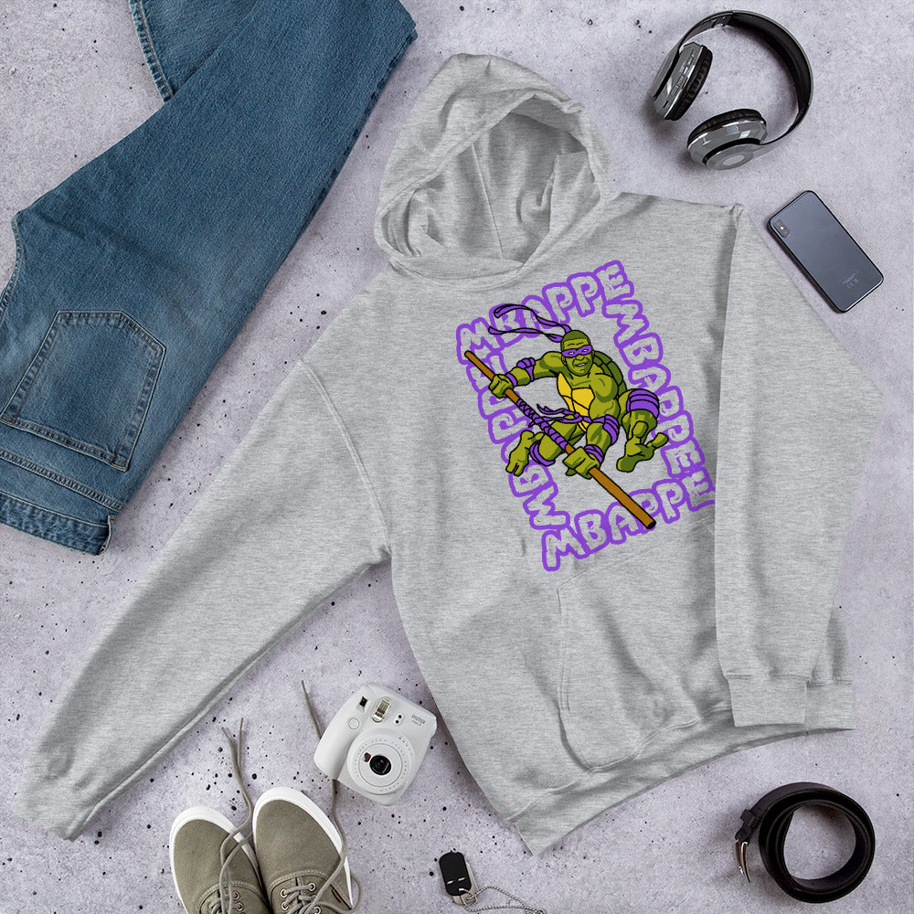 Kylian Mbappe Purple Ninja Turtle Donatello Unisex Hoodie Next Cult Brand Donatello, Football, Kylian Mbappe, Ninja Turtles, PSG