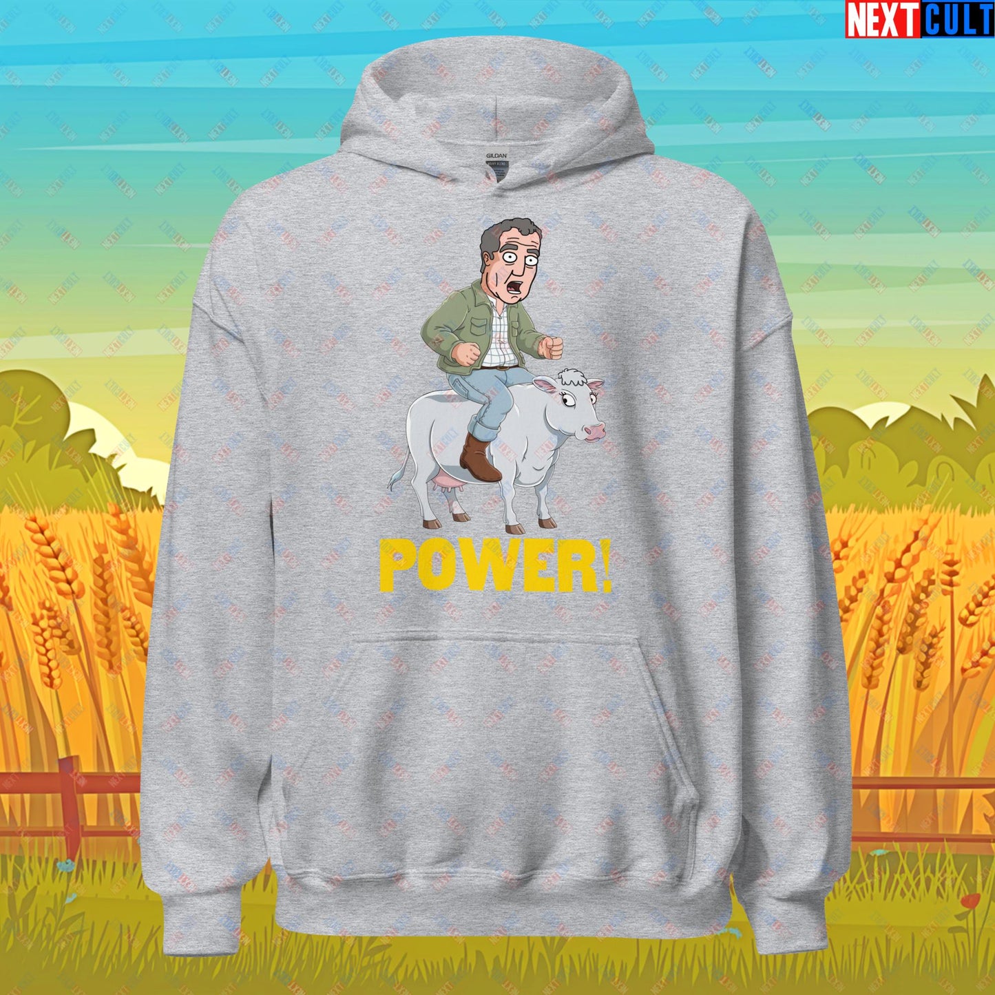 Speed and Power Pepper Cow Jeremy Clarkson's Farm Diddly Squat Grand Tour Top Gear Funny Meme Cartoon Unisex Hoodie Sport Grey Hoodies Clarkson's Farm Grand Tour Jeremy Clarkson Top Gear TV Shows Next Cult Brand