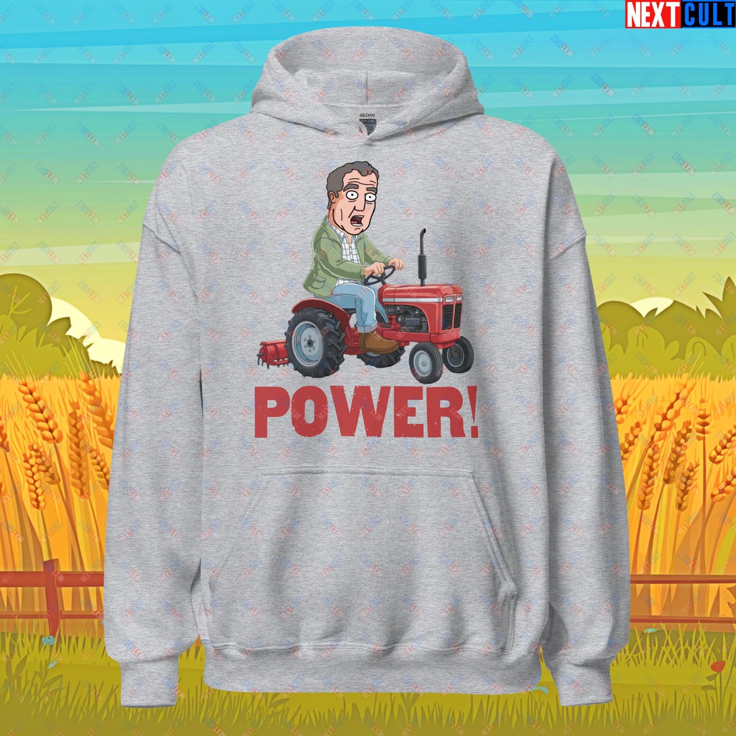 Speed and Power Tractor Jeremy Clarkson's Farm Diddly Squat Grand Tour Top Gear Funny Meme Cartoon Unisex Hoodie Sport Grey Hoodies Clarkson's Farm Grand Tour Jeremy Clarkson Top Gear TV Shows Next Cult Brand