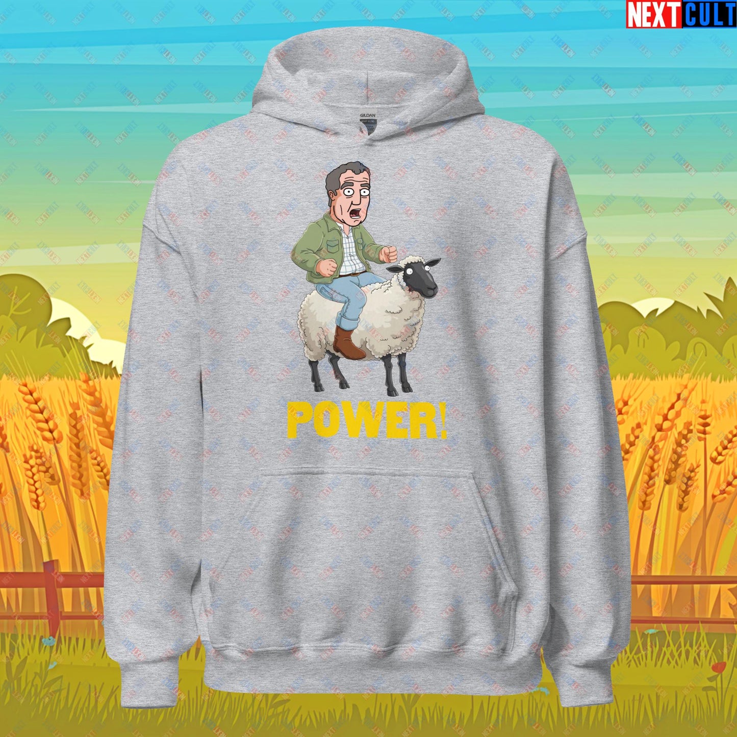 Power Sheep Jeremy Clarkson's Farm Diddly Squat Grand Tour Top Gear Funny Meme Cartoon Unisex Hoodie Sport Grey Hoodies Clarkson's Farm Grand Tour Jeremy Clarkson Top Gear TV Shows Next Cult Brand