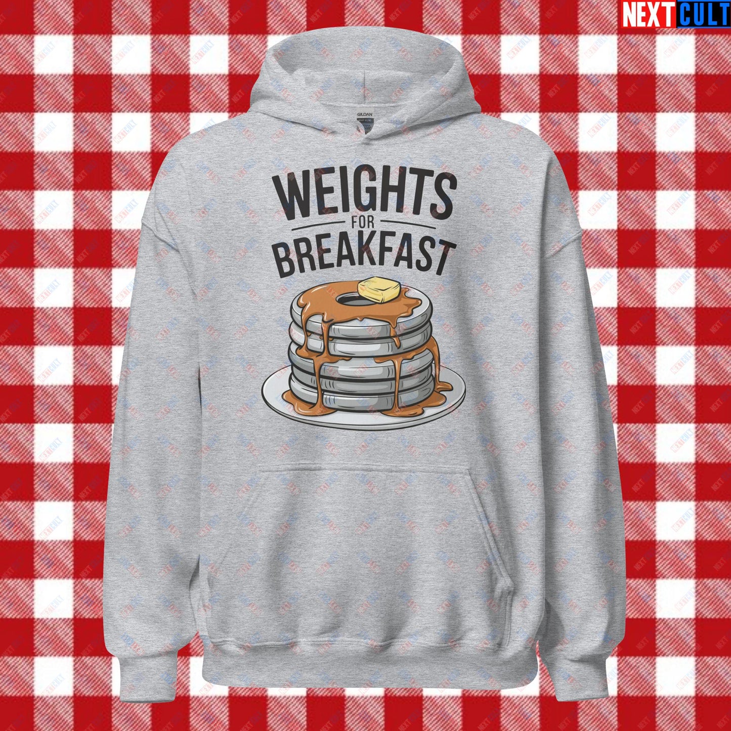 Weights For Breakfast Pancake Weights Funny Gym Workout Fitness Lifting Meme Cartoon Unisex Hoodie Sport Grey Hoodies Bodybuilding Bulking Fitness Gym Workout Next Cult Brand