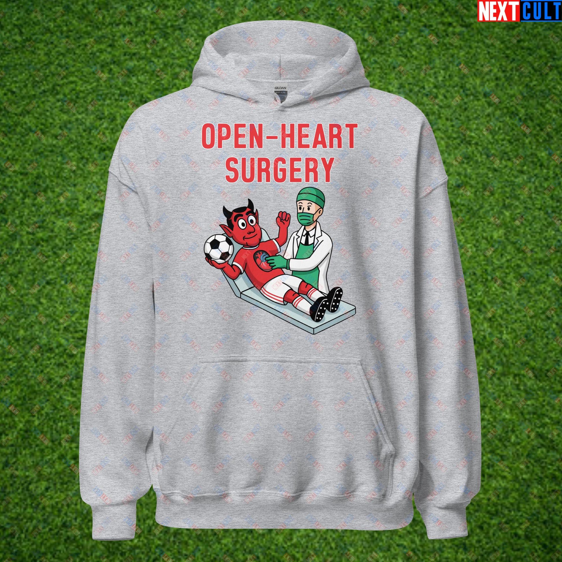 Ralf Rangnick "United Need Open Heart Surgery" Hoodie - Manchester United Fan Protest Sweatshirt - Lazy Players Out, Proper Structure In, Remove Owners - Funny Football Meme Gift Unisex Hoodie Sport Grey Hoodies Football GlazersOut Manchester United RatcliffeOut Next Cult Brand