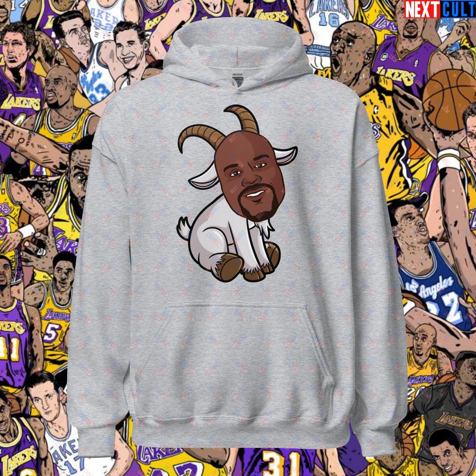 Shaquille O’Neal GOAT Hoodie - Shaq Basketball Meme Sweatshirt - Greatest of All Time NBA Funny Cartoon Pullover for Basketball Fans - Perfect Gift for Shaq Lovers Unisex Hoodie Sport Grey Hoodies Basketball G.O.A.T. Los Angeles Lakers NBA Orlando Magic Shaq Next Cult Brand