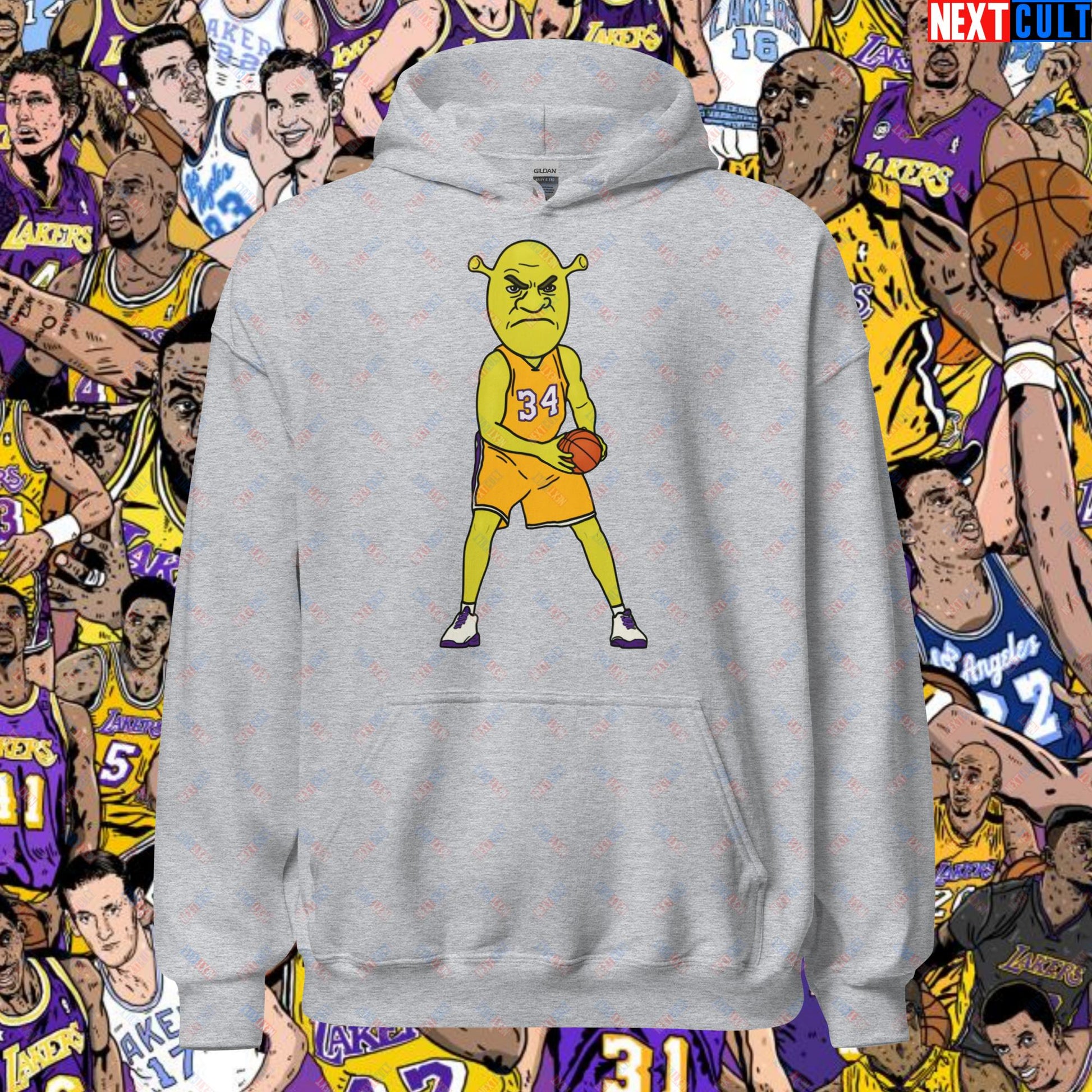 Shrequille O'Neal Hoodie - Shaquille O'Neal as Shrek Funny Basketball Meme Sweatshirt - Perfect Gift for Basketball Fans and Shrek Lovers Unisex Hoodie Sport Grey Hoodies Basketball Los Angeles Lakers NBA Shaq Shrek Next Cult Brand