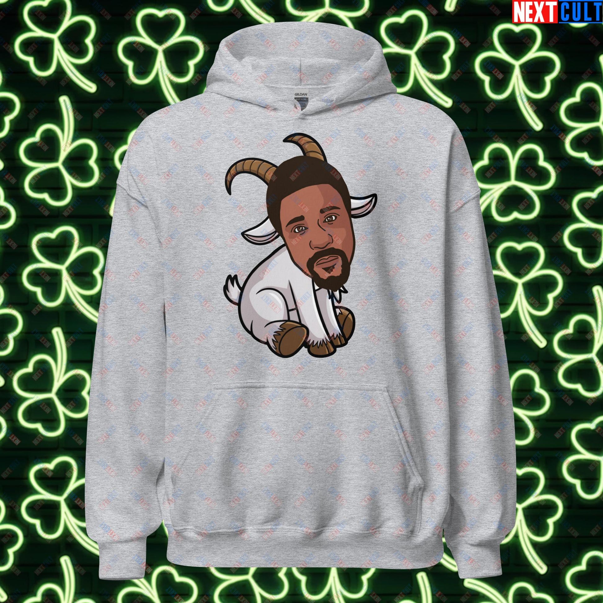 Bill Russell G.O.A.T. Hoodie - Boston Celtics Basketball Meme Sweatshirt - Greatest of All Time Funny Cartoon Pullover for Basketball Fans - Perfect Gift for Celtics Supporters Unisex Hoodie Sport Grey Hoodies Next Cult Brand
