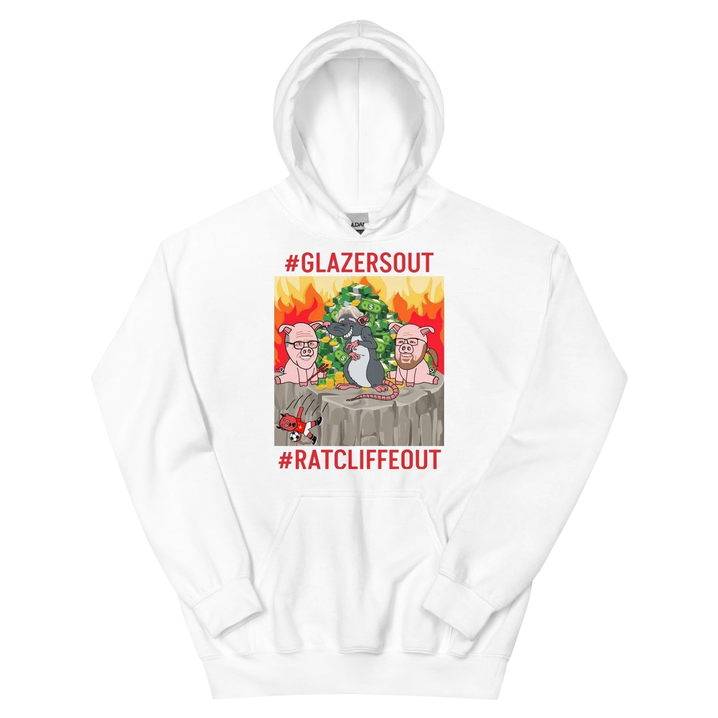 Manchester United Ratcliffe Out, Glazers Out Unisex Hoodie, Red Letters, #GlazersOut #RatcliffeOut Next Cult Brand Football, GlazersOut, Manchester United, RatcliffeOut