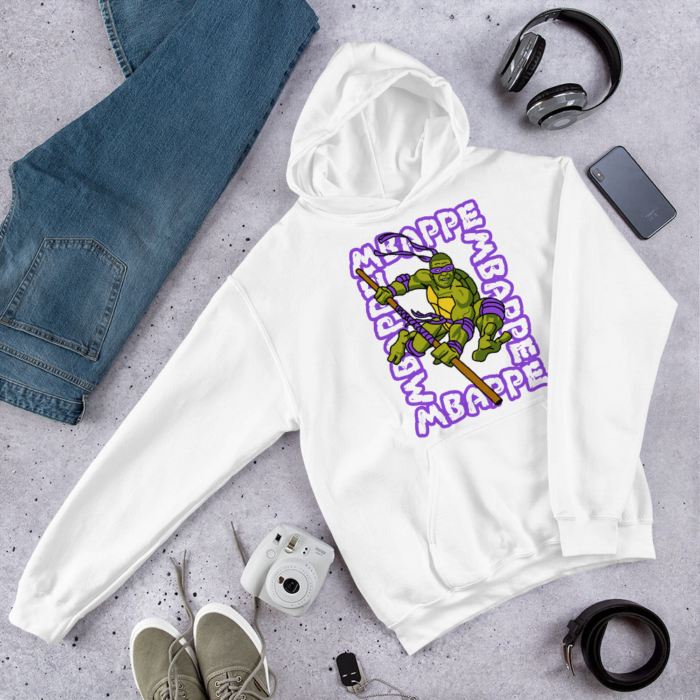 Kylian Mbappe Purple Ninja Turtle Donatello Unisex Hoodie Next Cult Brand Donatello, Football, Kylian Mbappe, Ninja Turtles, PSG