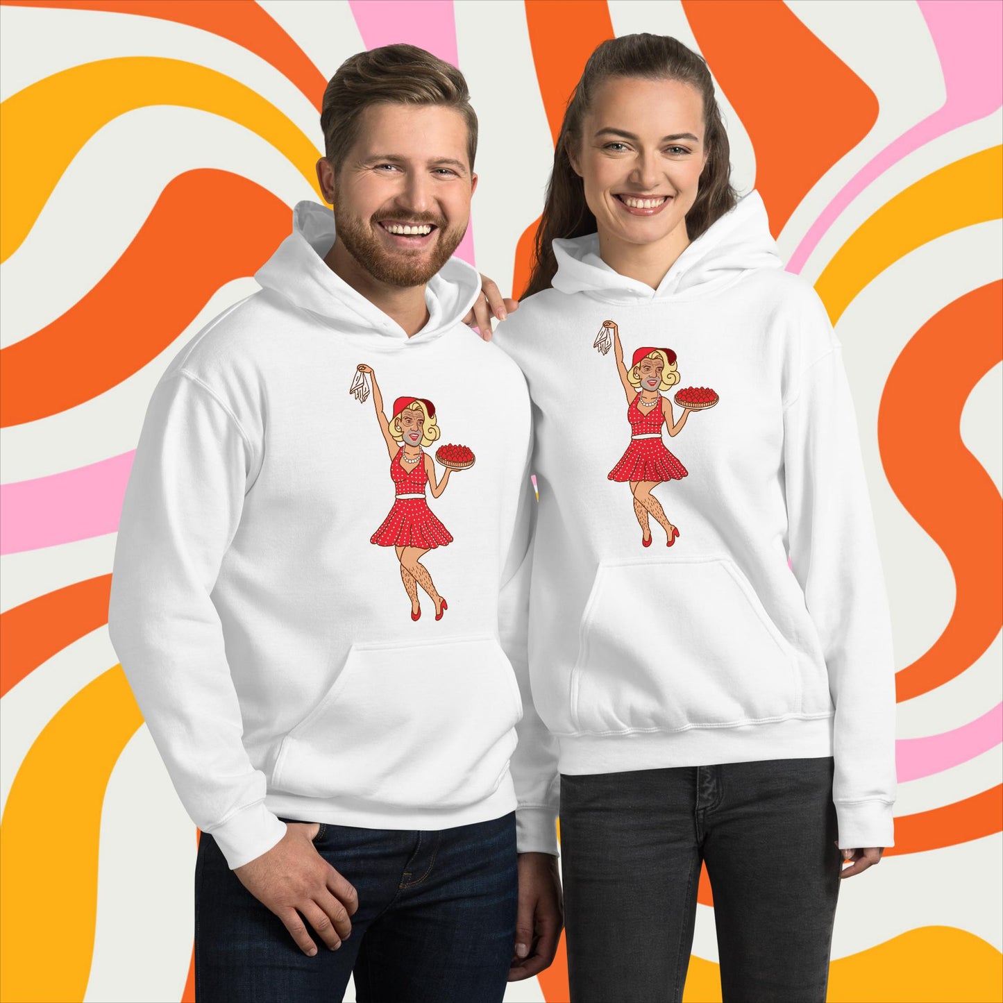 Thinnn Boy Bake Club The Fighter and The Kid TFATK Podcast Comedy 60s retro housewife Bryan Callen Unisex Hoodie White Hoodies Bryan Callen Podcasts Stand-up Comedy The Fighter and The Kid (TFATK) Thinnn Boy Bake Club Next Cult Brand