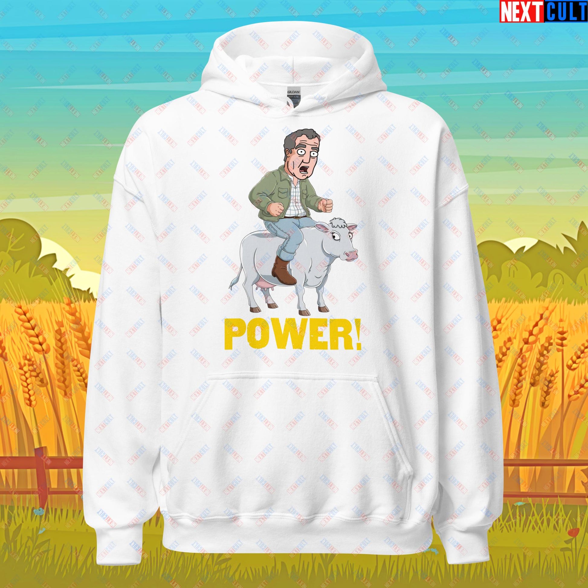 Speed and Power Pepper Cow Jeremy Clarkson's Farm Diddly Squat Grand Tour Top Gear Funny Meme Cartoon Unisex Hoodie White Hoodies Clarkson's Farm Grand Tour Jeremy Clarkson Top Gear TV Shows Next Cult Brand