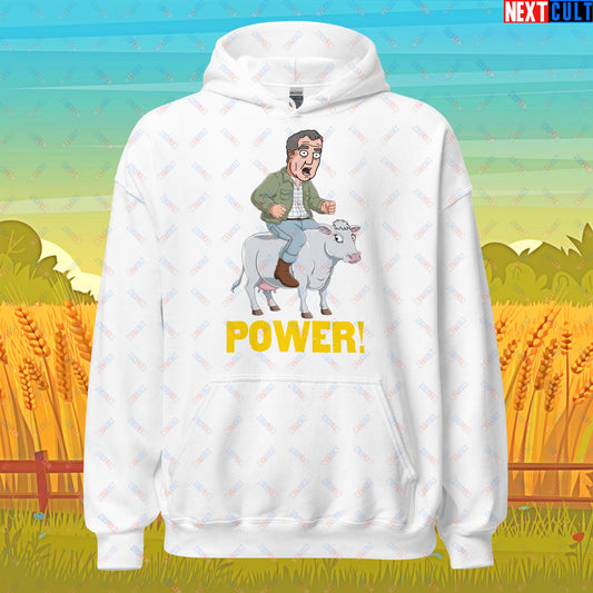 Speed and Power Pepper Cow Jeremy Clarkson's Farm Diddly Squat Grand Tour Top Gear Funny Meme Cartoon Unisex Hoodie White Hoodies Clarkson's Farm Grand Tour Jeremy Clarkson Top Gear TV Shows Next Cult Brand