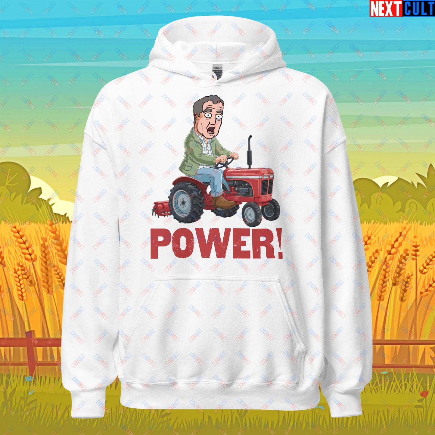 Speed and Power Tractor Jeremy Clarkson's Farm Diddly Squat Grand Tour Top Gear Funny Meme Cartoon Unisex Hoodie White Hoodies Clarkson's Farm Grand Tour Jeremy Clarkson Top Gear TV Shows Next Cult Brand